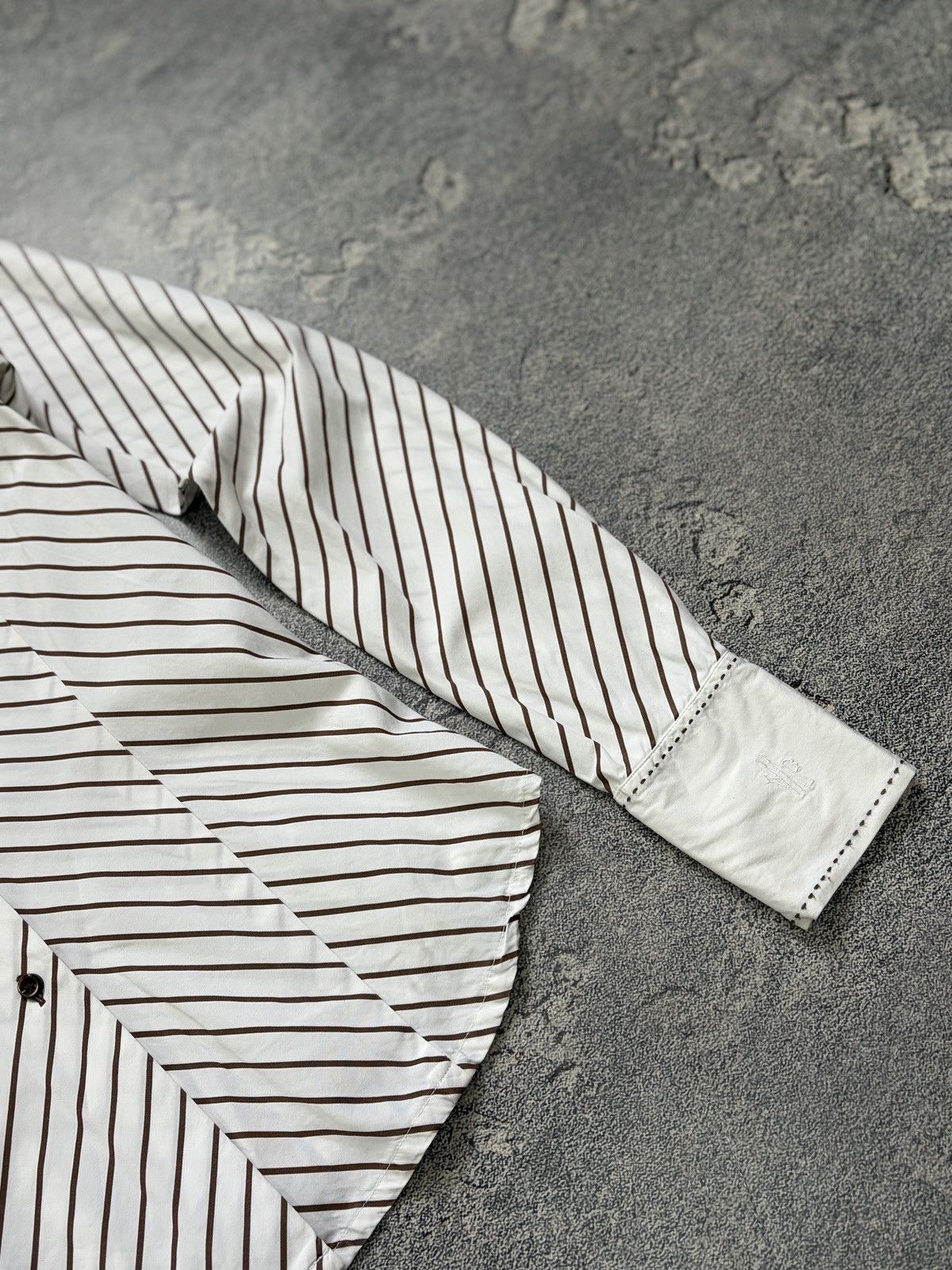 Moncler Moncler Brown White Chevron Stripe Dagger Collar Shirt Sz 46 Size L / US 10 / IT 46 - 12 Thumbnail