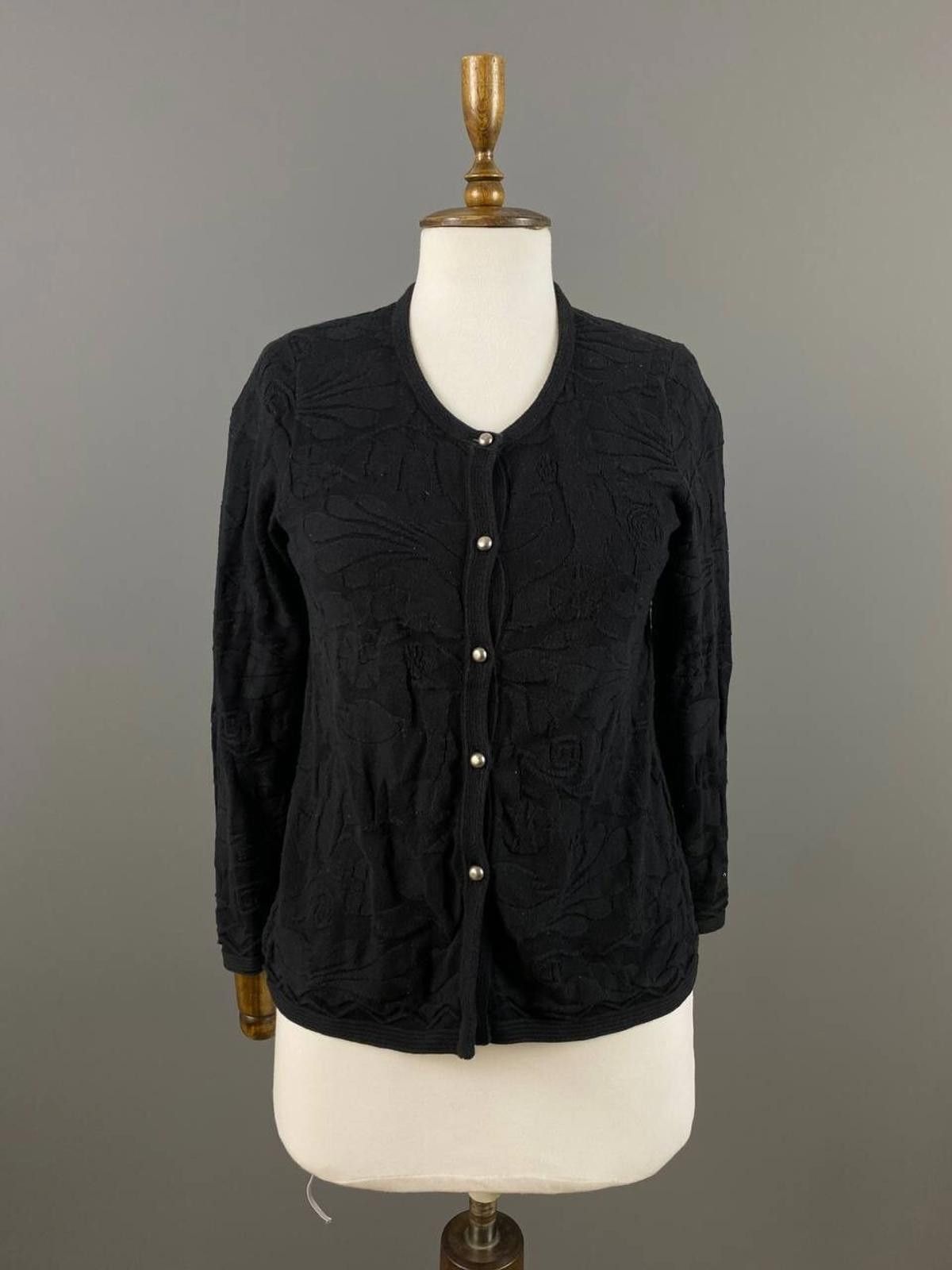 Designer Gudrun Sjoden Black Floral Knit Cardigan Sweater Size S Size S / US 4 / IT 40 - 1 Thumbnail
