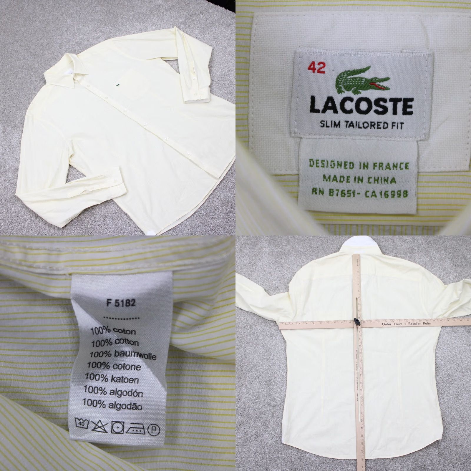 Lacoste Lacoste Button-Up Shirt Mens 42 Yellow Cotton Long Sleeve Collared L/S Poplin Plaid Classic Preppy Sportswear Size US XL / EU 56 / 4 - 8 Thumbnail