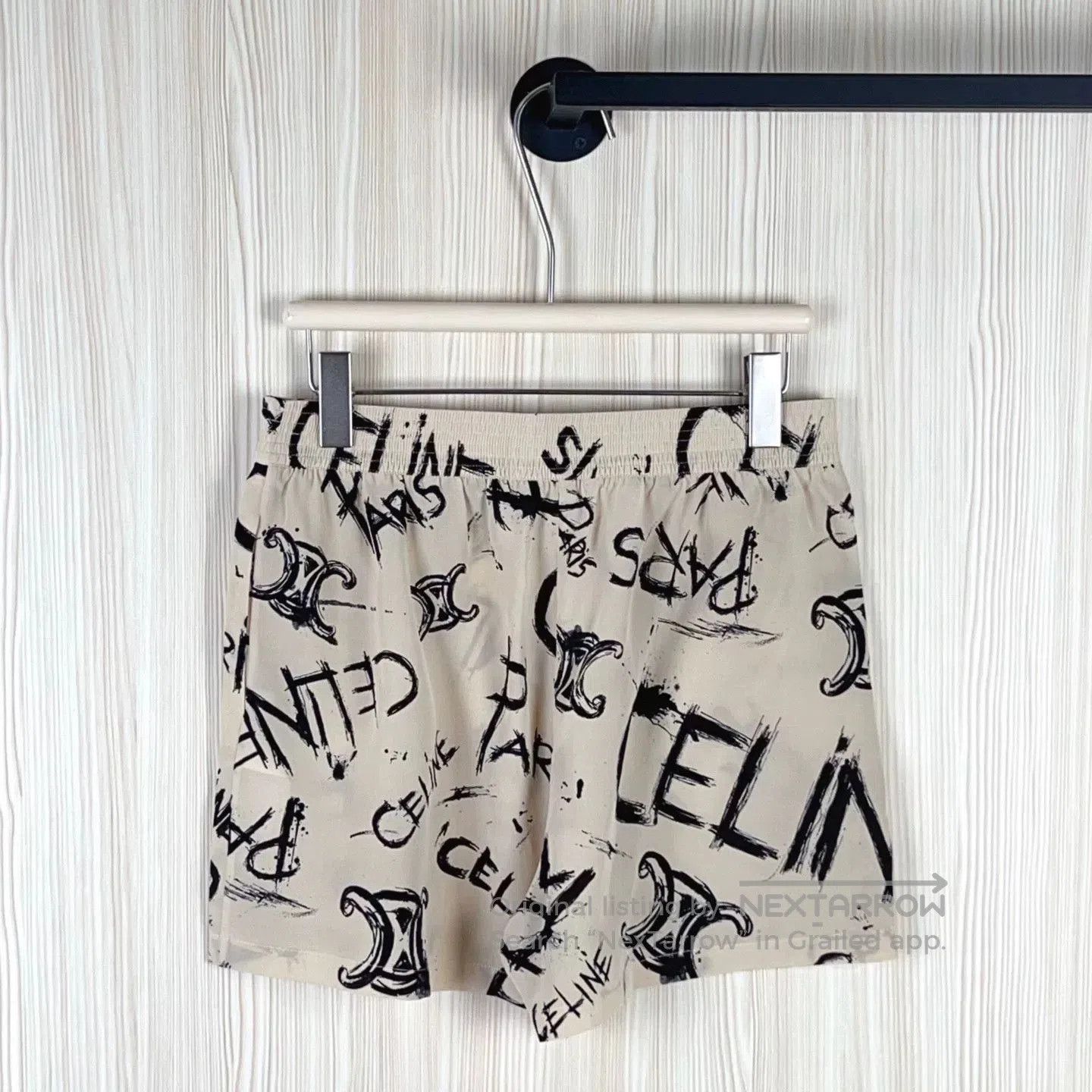 Celine Celine Beige Paris Print Shorts. Size 37" - 2 Thumbnail