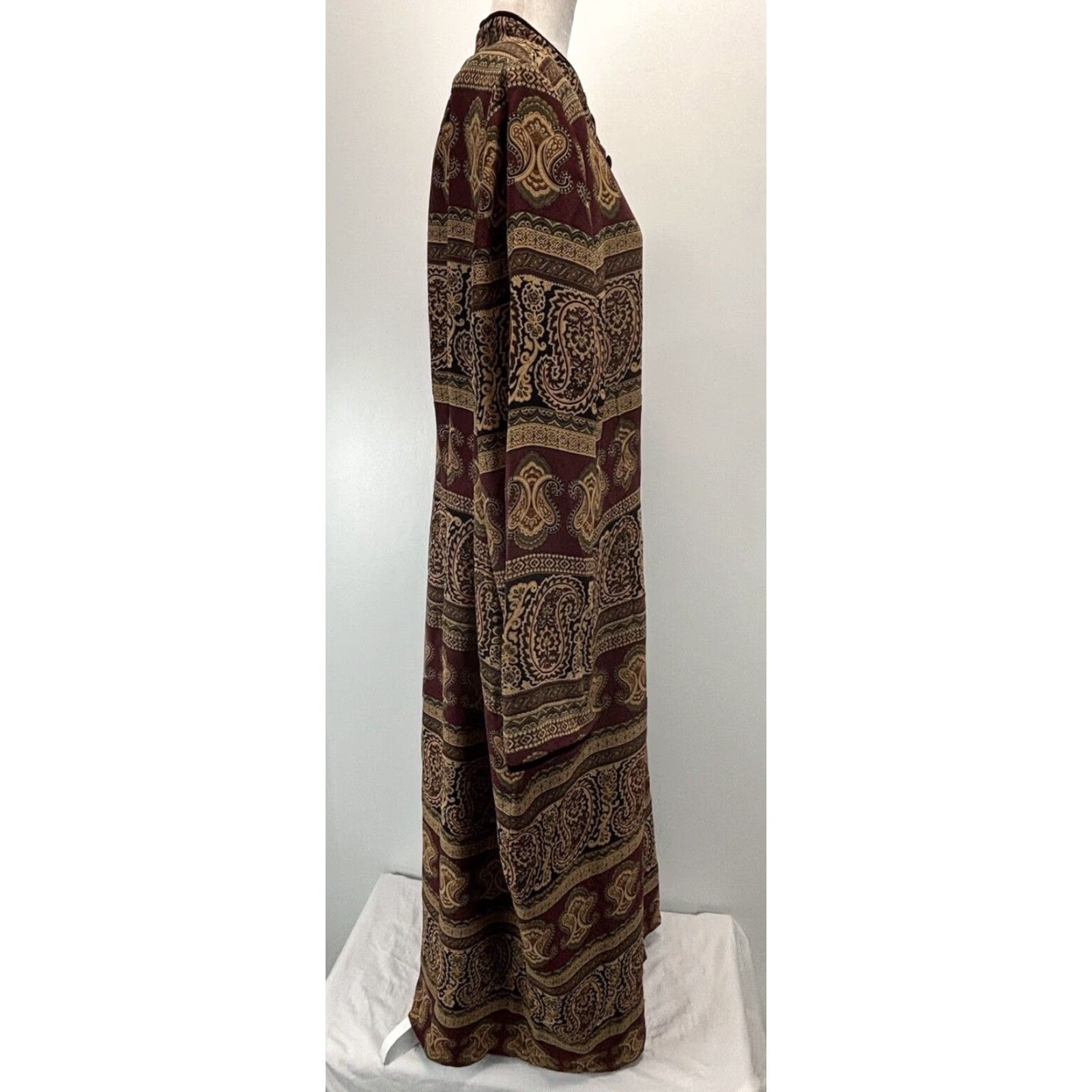MAGGY LONDON Vtg Maggy London Maxi Dress Sz 24 Plus Paisley Full Button Velvet Trim Lined Size 4XL / US 24-26 - 4 Thumbnail