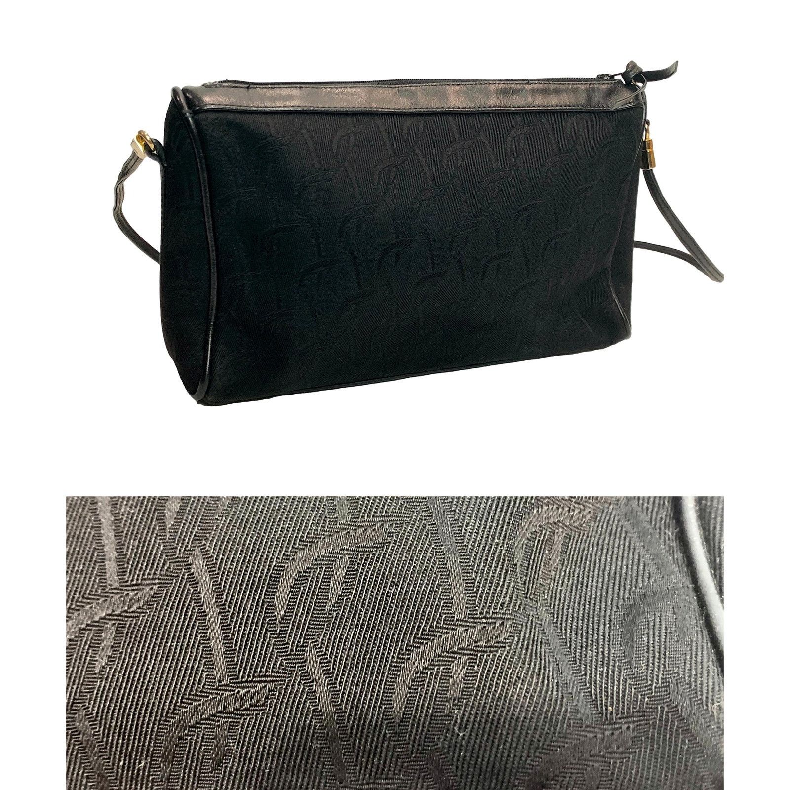 Vintage Vintage Black Signature Fabric Shoulder Bag Leather Trim Size ONE SIZE - 4 Thumbnail