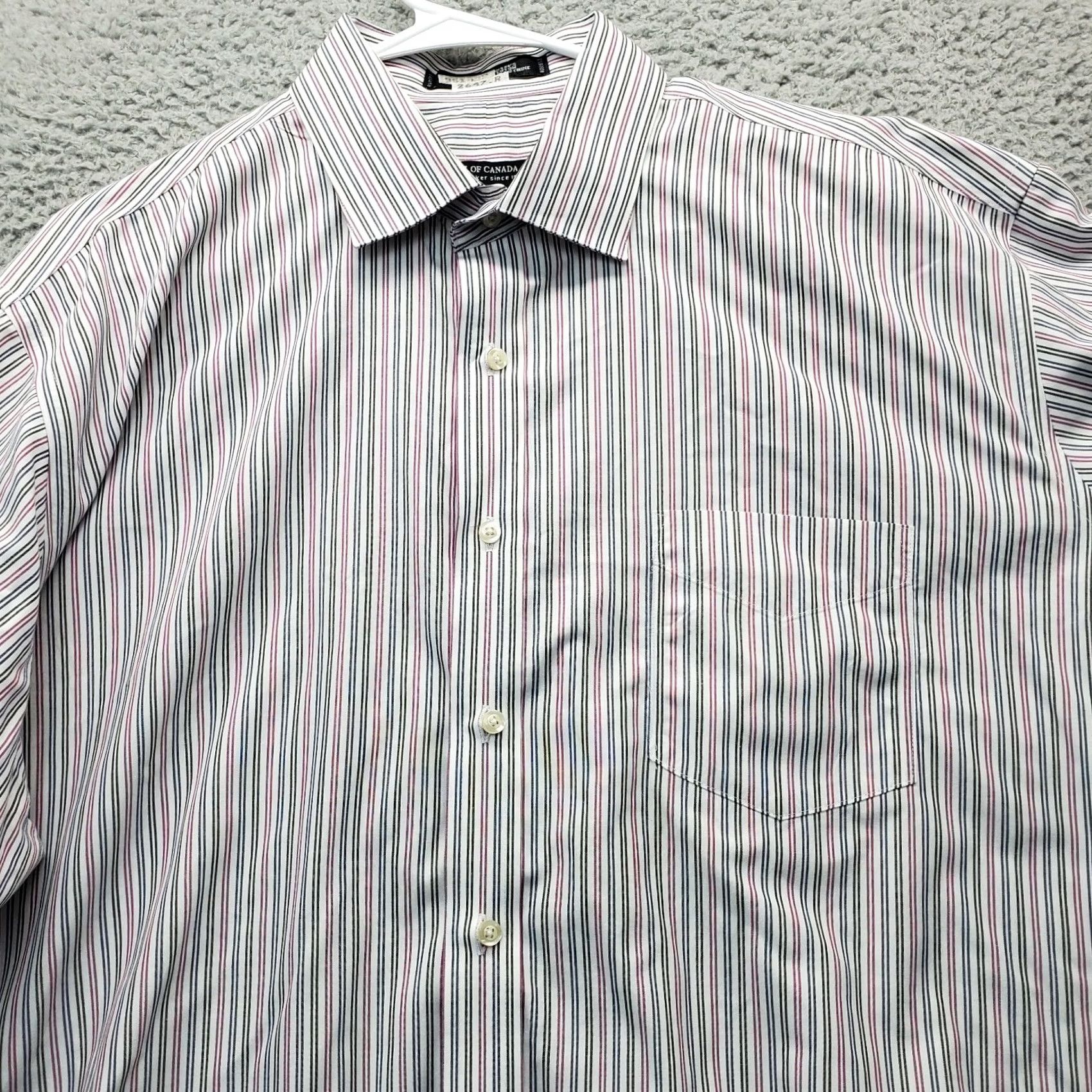 Vintage INC Dress Shirt Men 17.5 Multi Striped Non Iron Tailored Fit Chest Pocket Collar Shirt Size 48R - 5 Thumbnail