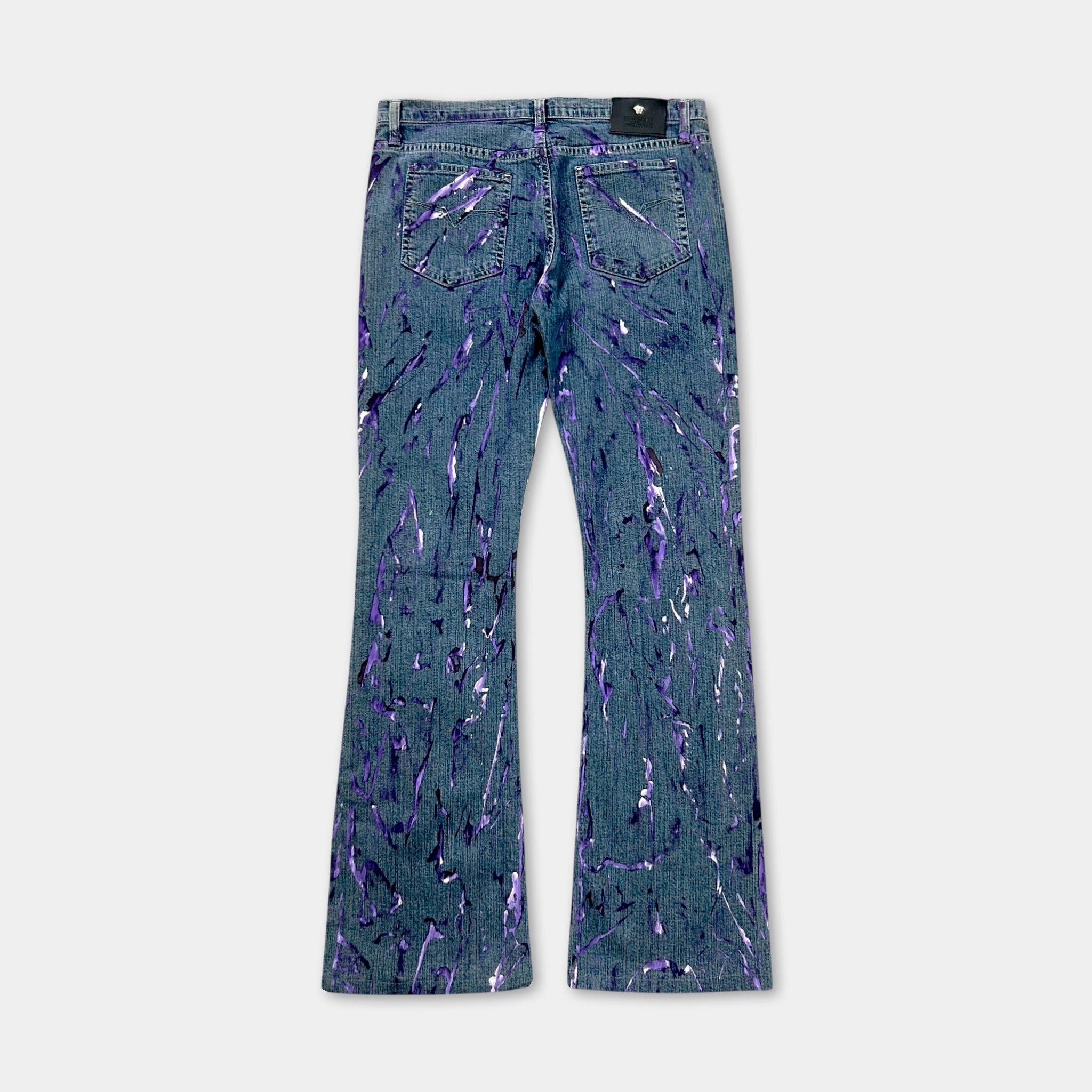 Versace Versace Jeans Couture 2000s Blue Painted Denim Flared Pants Size ONE SIZE - 5 Thumbnail