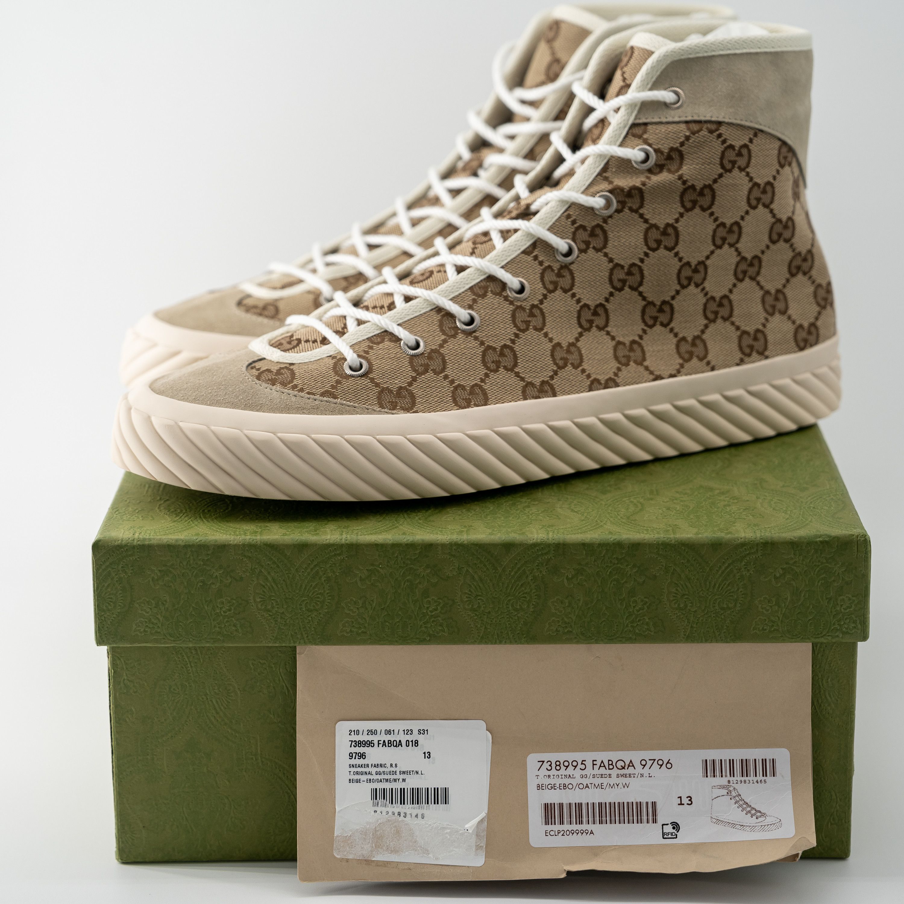 Gucci 13G - Gucci GG Canvas Monogram Sneakers Tortuga Beige High Size US 13 / EU 46 - 9 Thumbnail