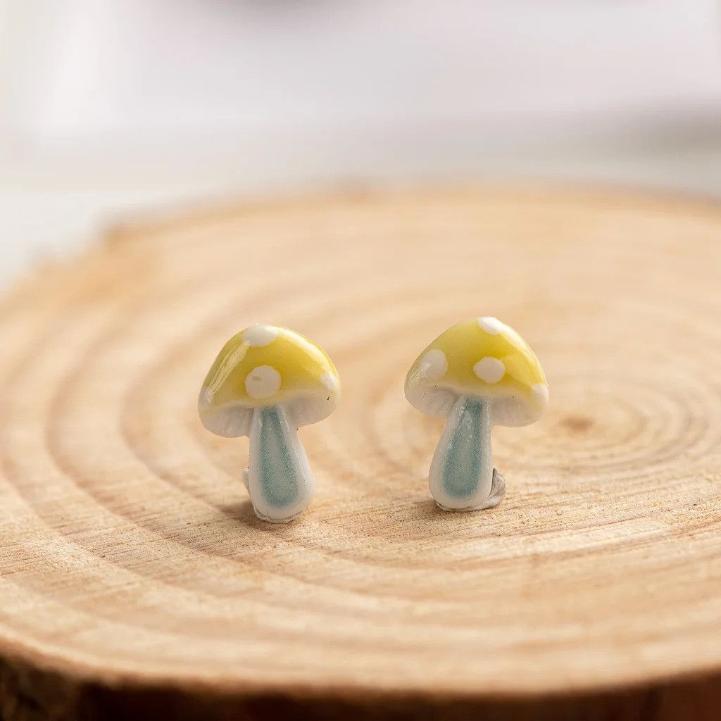 Jewelry Mushrooms Stud Earrings Ceramic Ear Gift For Her Size ONE SIZE - 1 Preview