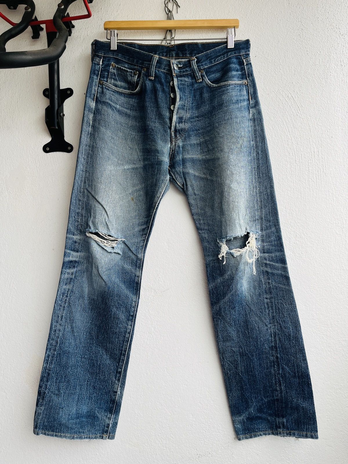 Vintage DENIME Redline Selvedge Distressed Jeans Size 32