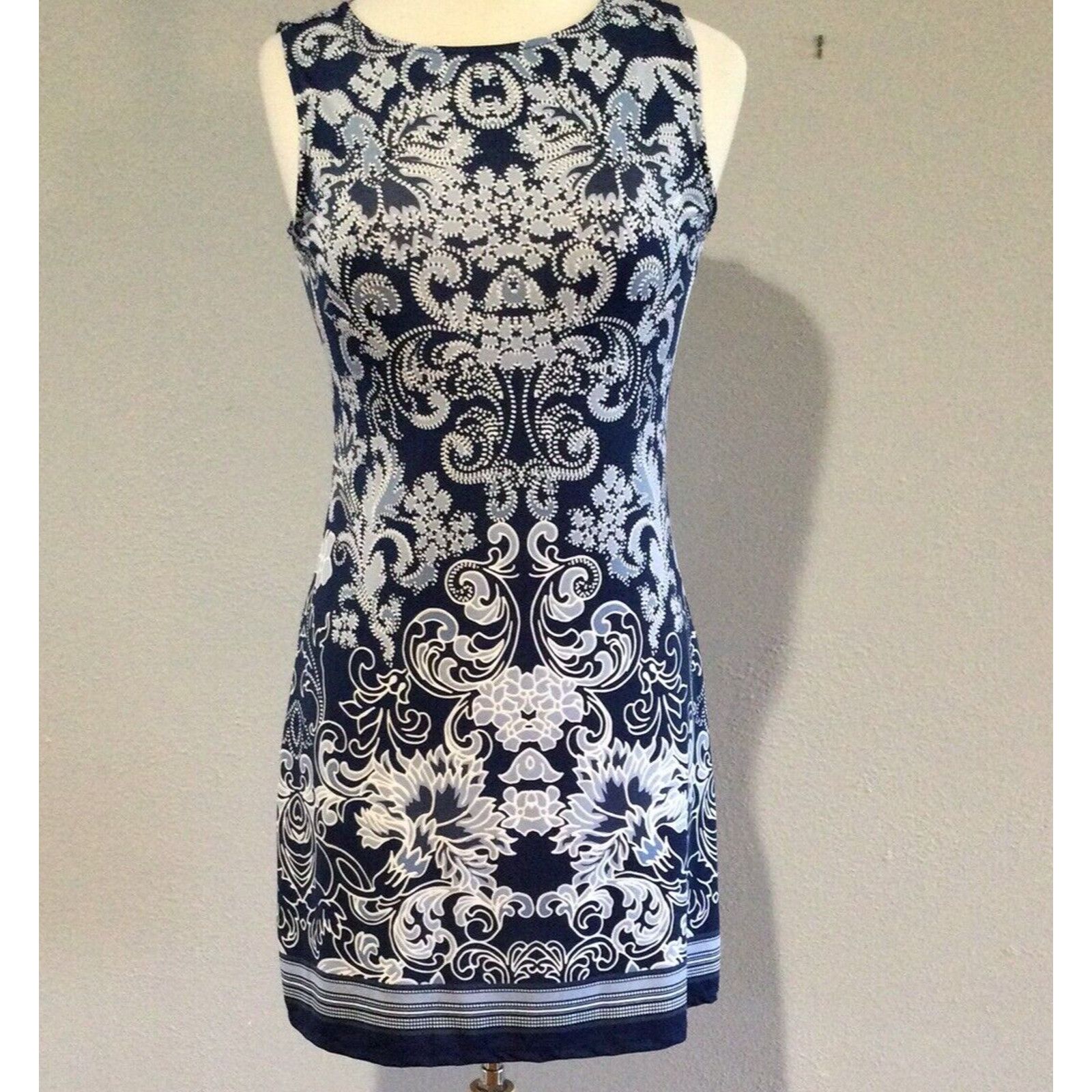 Other Haani Blue/White Graphic Print Sheath Dress Petite Small Size S / US 4 / IT 40 - 3 Thumbnail
