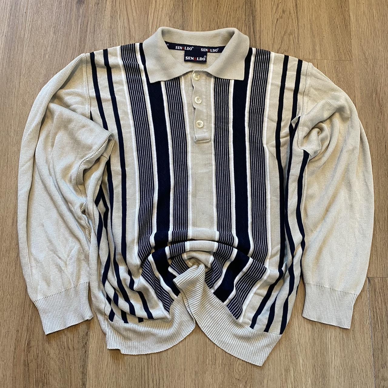 Other Cream and black striped polo sweater Vintage Boxy Size US M / EU 48-50 / 2 - 1 Thumbnail