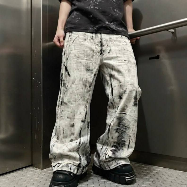Japanese Brand Custom white Baggy Distressed Jeans Painted Wide Leg Size US 31 - 6 Thumbnail