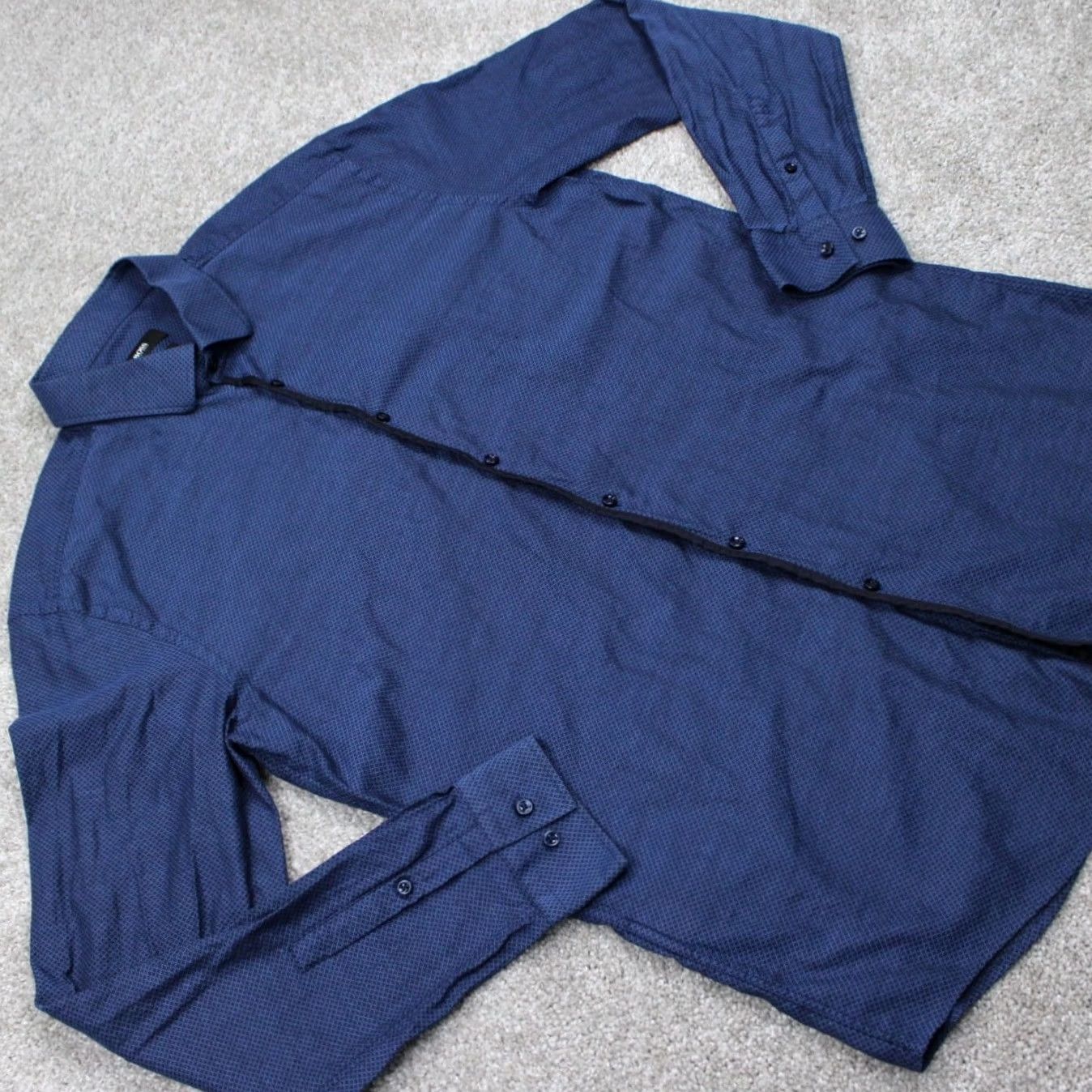 Hugo Boss HUGO BOSS Shirt Mens 17, 43 Blue Check Cotton L/S Button Dress Shirt Size US XL / EU 56 / 4 - 7 Thumbnail