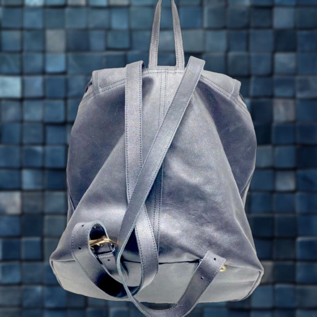 Vintage ENAT Unisex Genuine Black Leather Drawstring Backpack BookBag Made In Ethiopia Size ONE SIZE - 1 Thumbnail