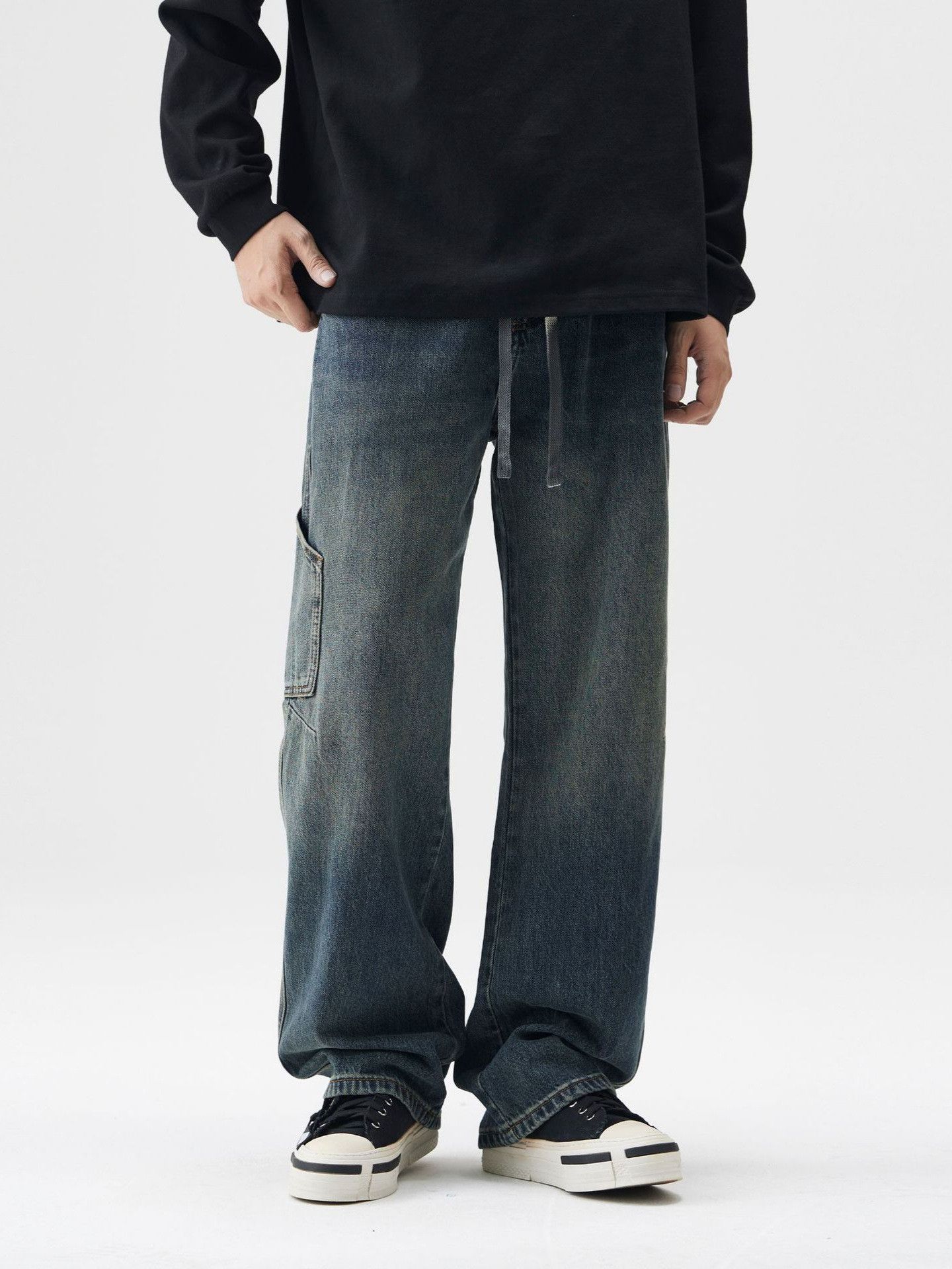Japanese Brand Japanese trendy straight patchwork drawstring cargo jeans Size US 32 / EU 48 - 2 Thumbnail
