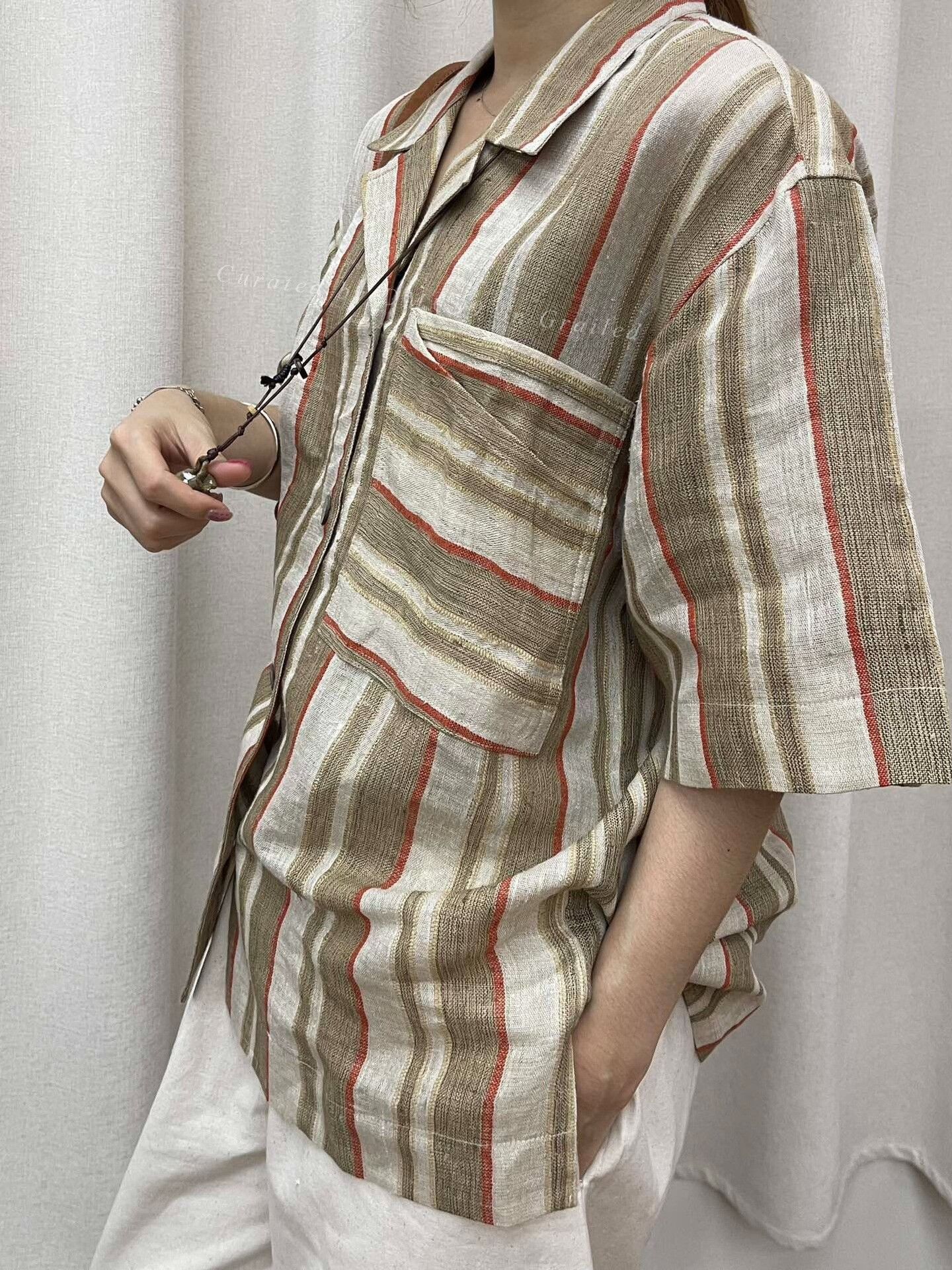 Other Silk-Linen Stripe Short-Sleeve Shirt Size M / US 6-8 / IT 42-44 - 1 Thumbnail