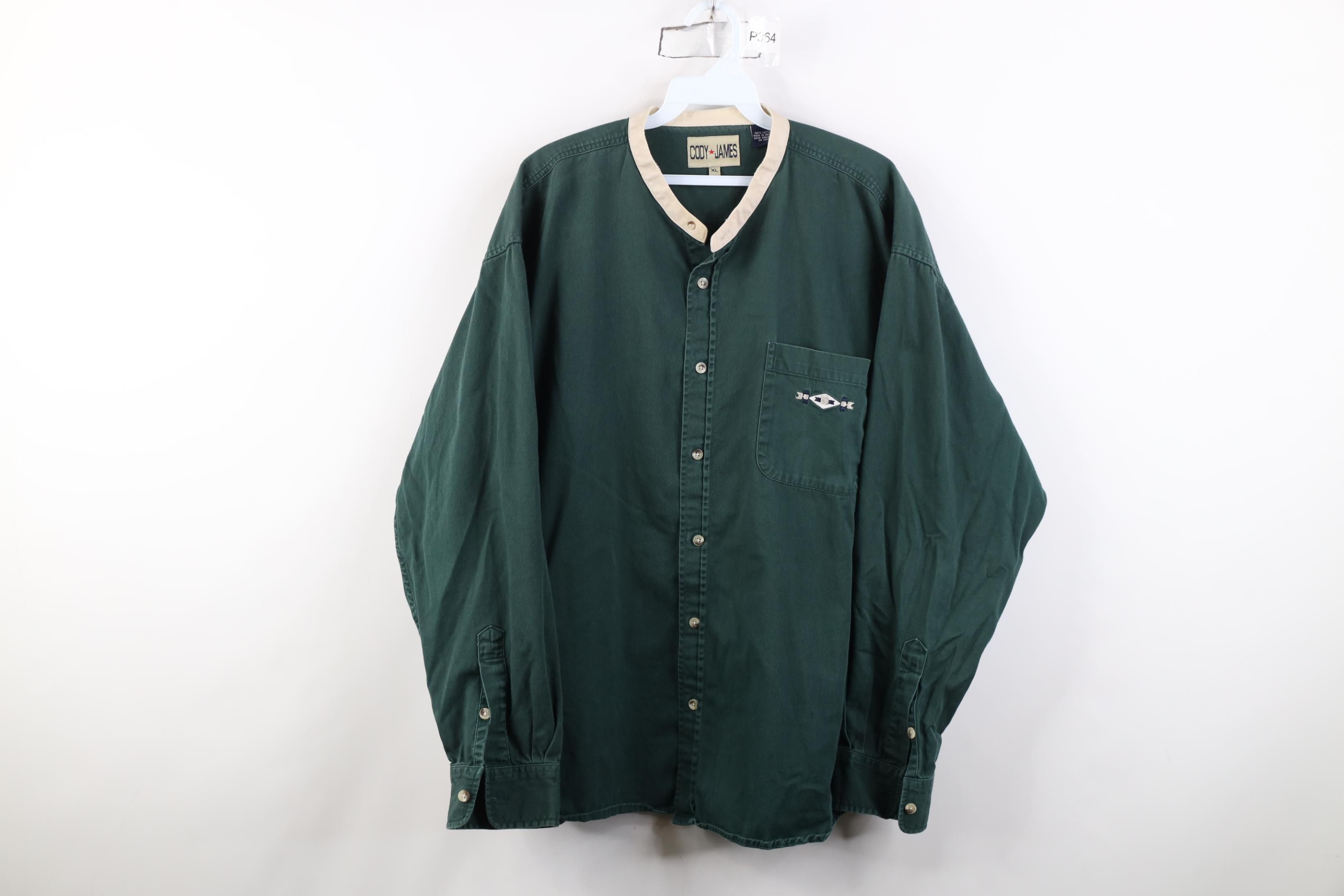 Vintage Vintage 90s Streetwear Cowboy Band Collar Button Shirt Green Size US XL / EU 56 / 4 - 1 Thumbnail