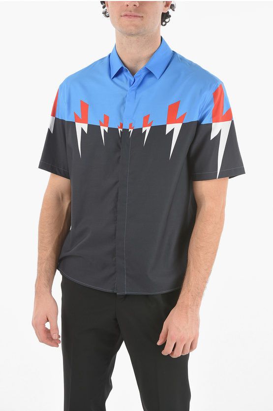 image of Neil Barrett Short Sleeved Tri-Colour Tiger Bolt Shirt, Men's (Size XL)