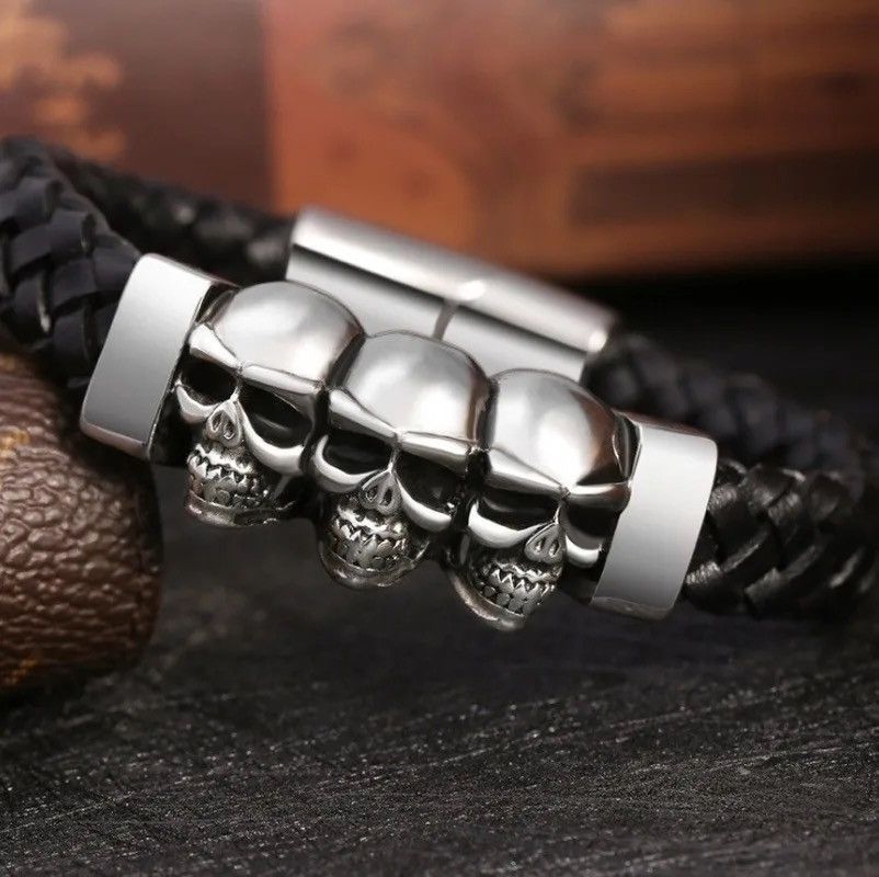 Jewelry Skull Strap Bracelet Goth Punk Chrome Jewelry Size ONE SIZE - 6 Thumbnail