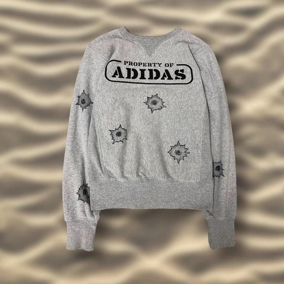 image of Jeremy Scott Adidas Fw/2011 Bullethole Sweat Shirt Crewneck in Grey, Men's (Size Small)