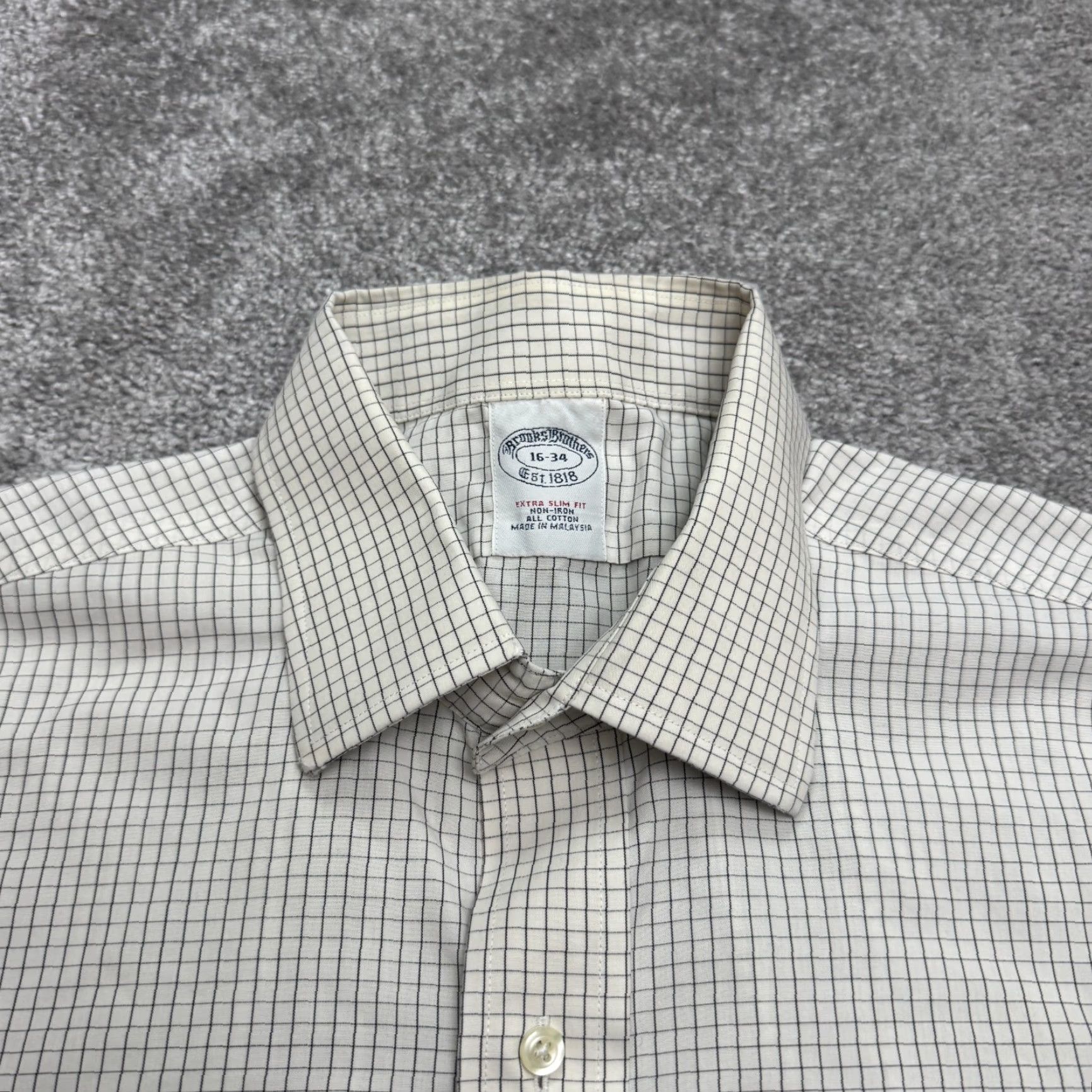 Brooks Brothers Brooks Brothers Extra Slim Non Iron Dress Shirt Mens 16 34 White Blue Check Work Size 42R - 3 Thumbnail