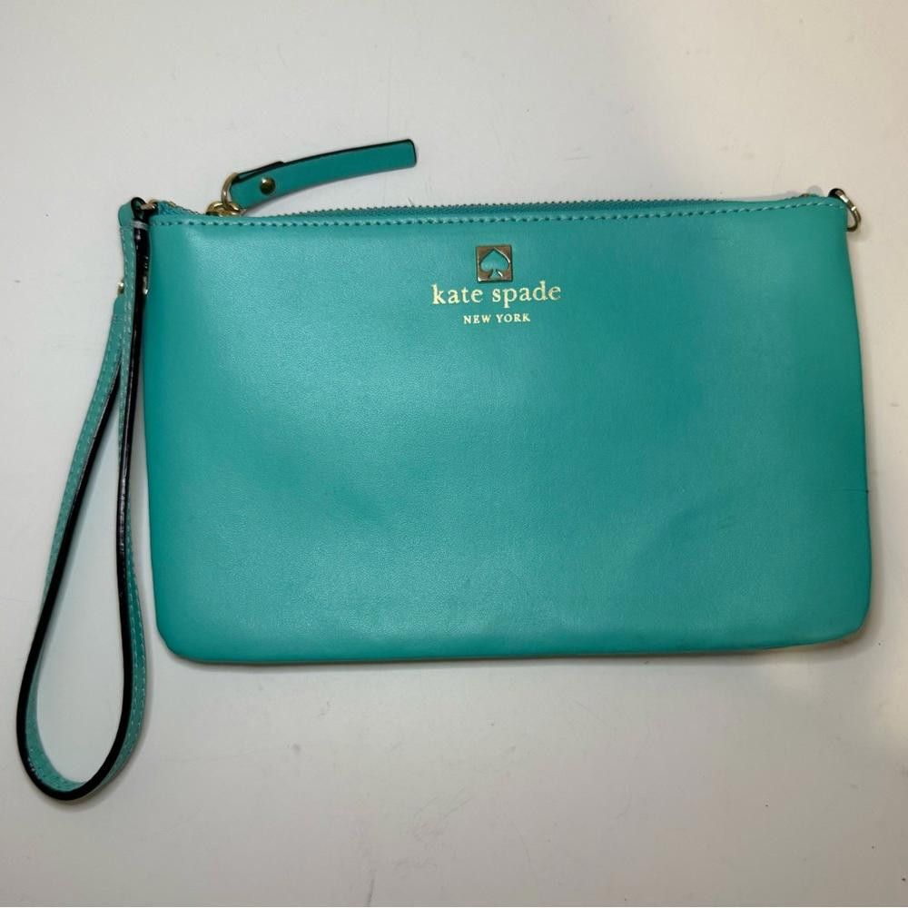 Designer Kate Spade Wristlet Clutch Tiffany Blue Aqua Leather Size ONE SIZE - 1 Thumbnail