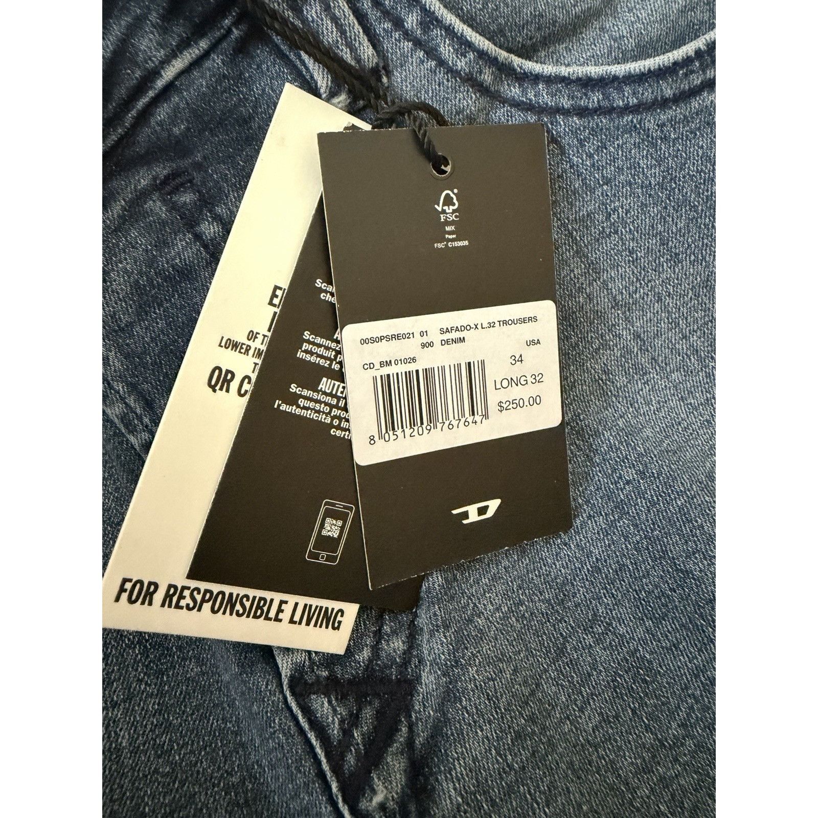 Diesel Diesel Mens Safado Straight Jeans RE021 Blue $250 Size 34/32 Size US 34 / EU 50 - 7 Thumbnail