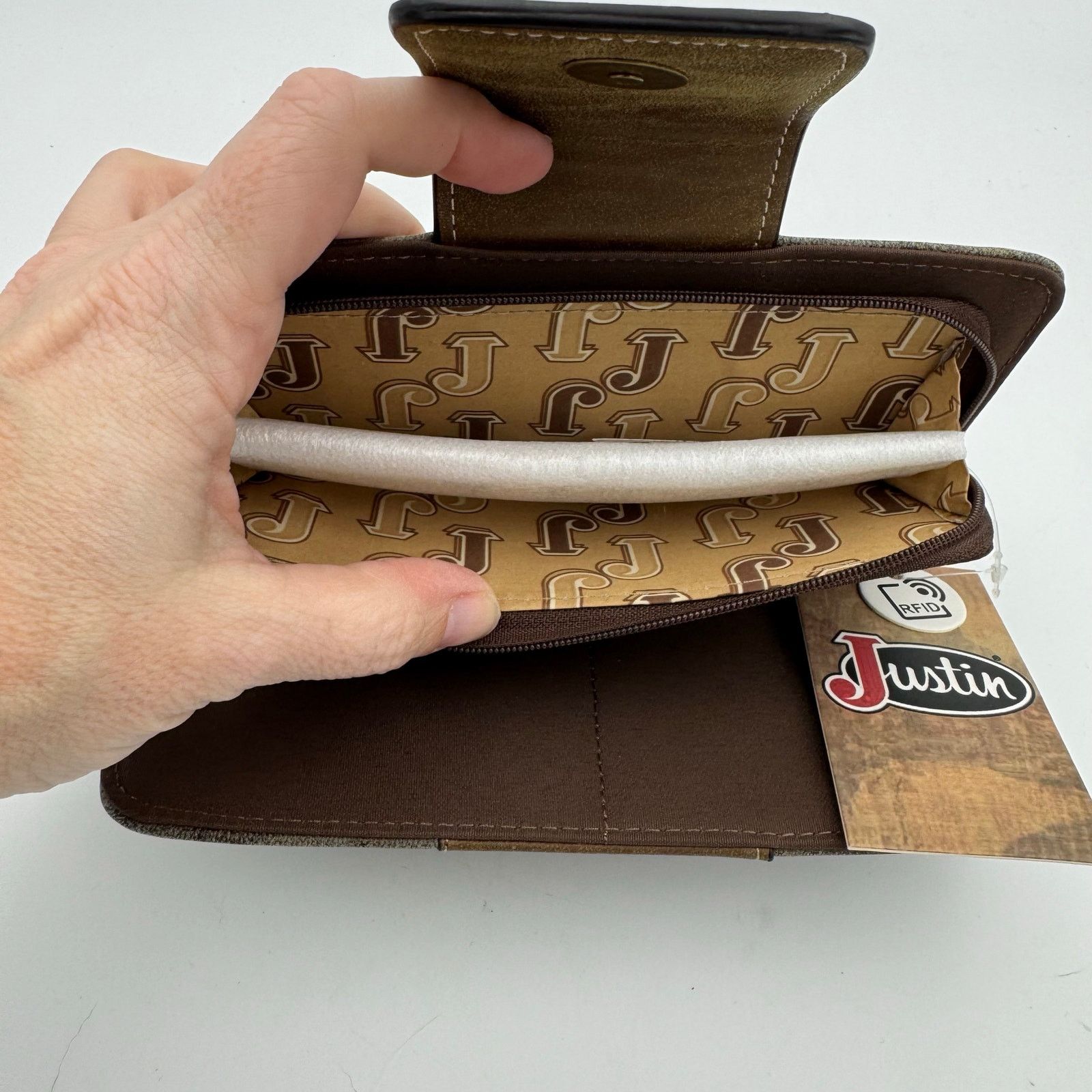 Justin Justin RFID Western Wallet Brown Tan Diamond Stitch Bifold Size ONE SIZE - 6 Thumbnail
