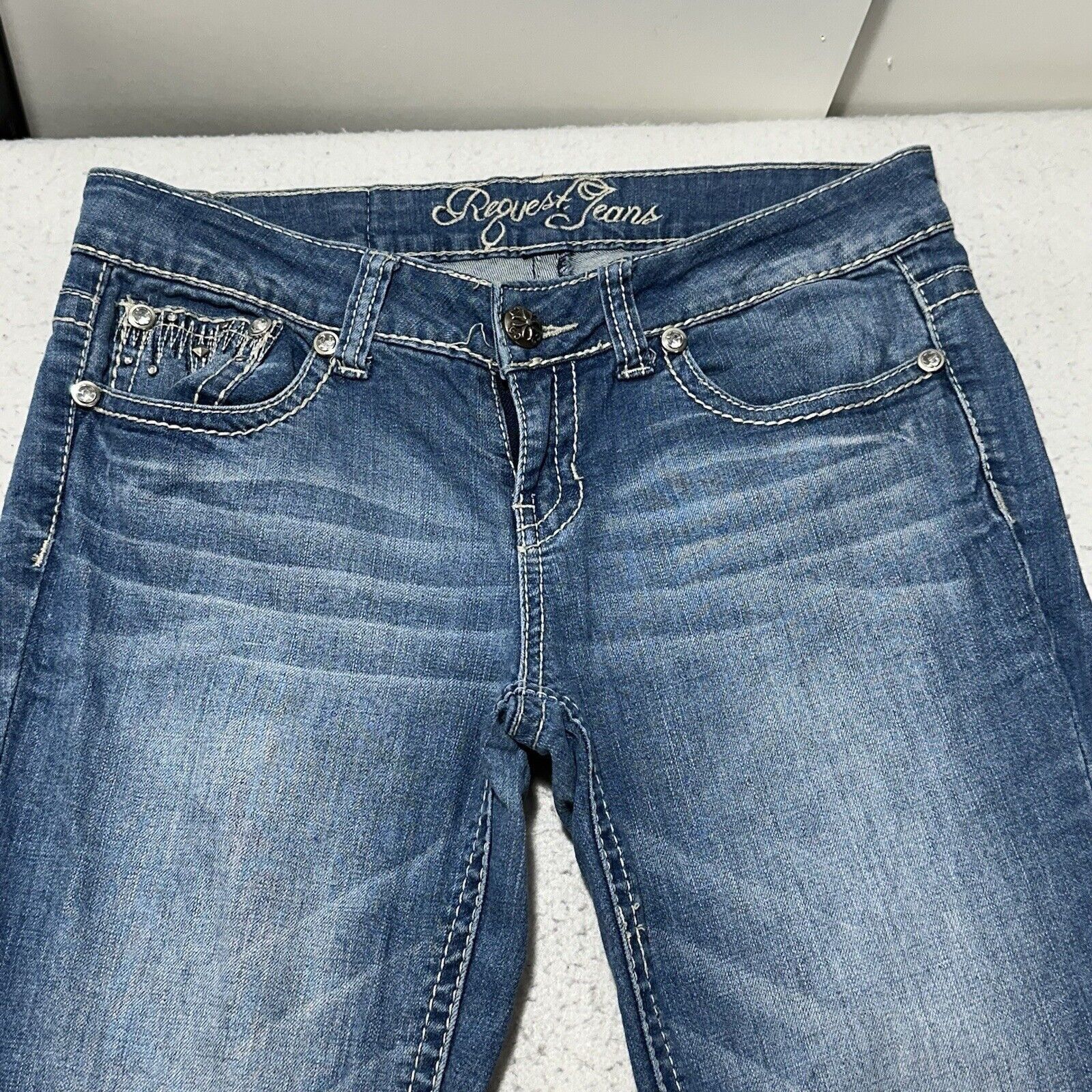 Request Jeans Request Jeans 32x30 Y2K Low Rise Blue Embellished Pocket Size 32" / US 10 / IT 46 - 2 Thumbnail