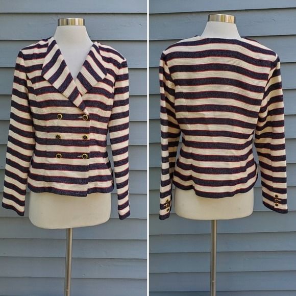 Designer CAbi #5094 Cruise Nautical Striped Double-Breasted Blazer 6 Size M / US 6-8 / IT 42-44 - 2 Preview