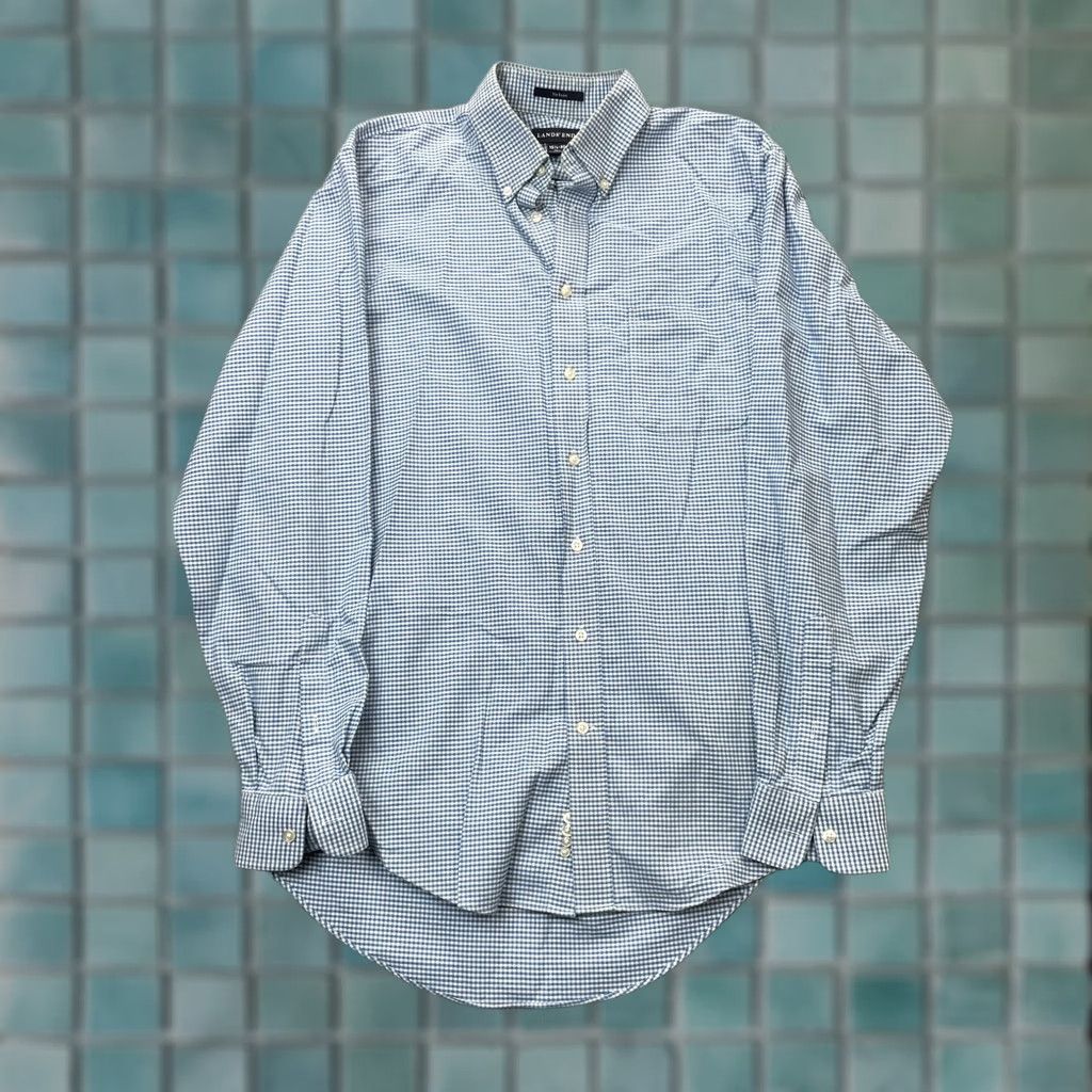 Lands' End VTG Lands' End Shirt Mens 36 Tall Blue No Iron Dress Gingham Button-Down Casual Business Long Sleeve 100% Cotton Regular Womens? Size 36R - 1 Thumbnail