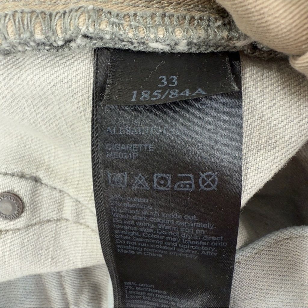Allsaints All Saints Cigarette Men's Size 32x30 Light Grey Button Fly Size US 33 - 8 Thumbnail