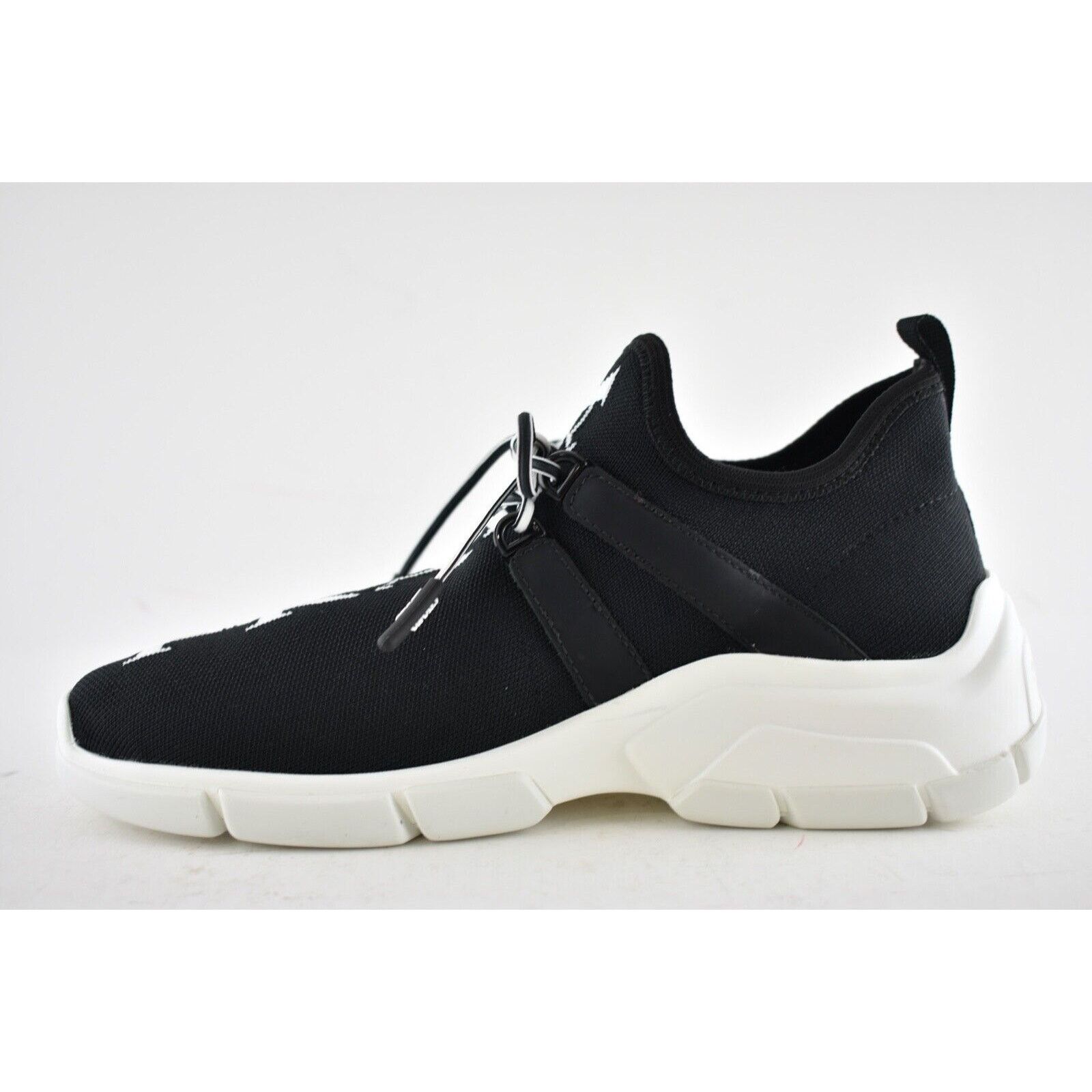 Prada Prada Logo Sock Black White Knit Flat Tie Pull On Sneaker 35 Size US 5 / IT 35 - 9 Thumbnail