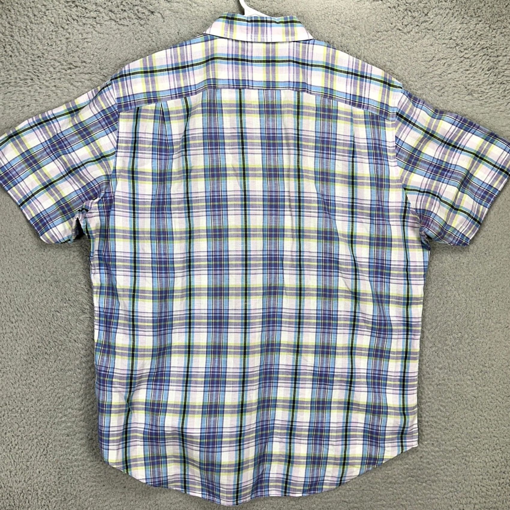 Nautica Nautica Button-Up Shirt Men Large Purple Blue Plaid Short Sleeve Linen Blend Cotton Linen Microfiber Breathable Button-Down Collared Pocket? Size US L / EU 52-54 / 3 - 3 Thumbnail