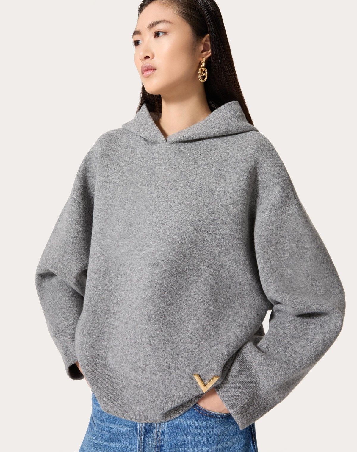 Valentino o1s1wg110525 Wool And Stretched Viscose Jumper in Grey Size L / US 10 / IT 46 - 6 Thumbnail