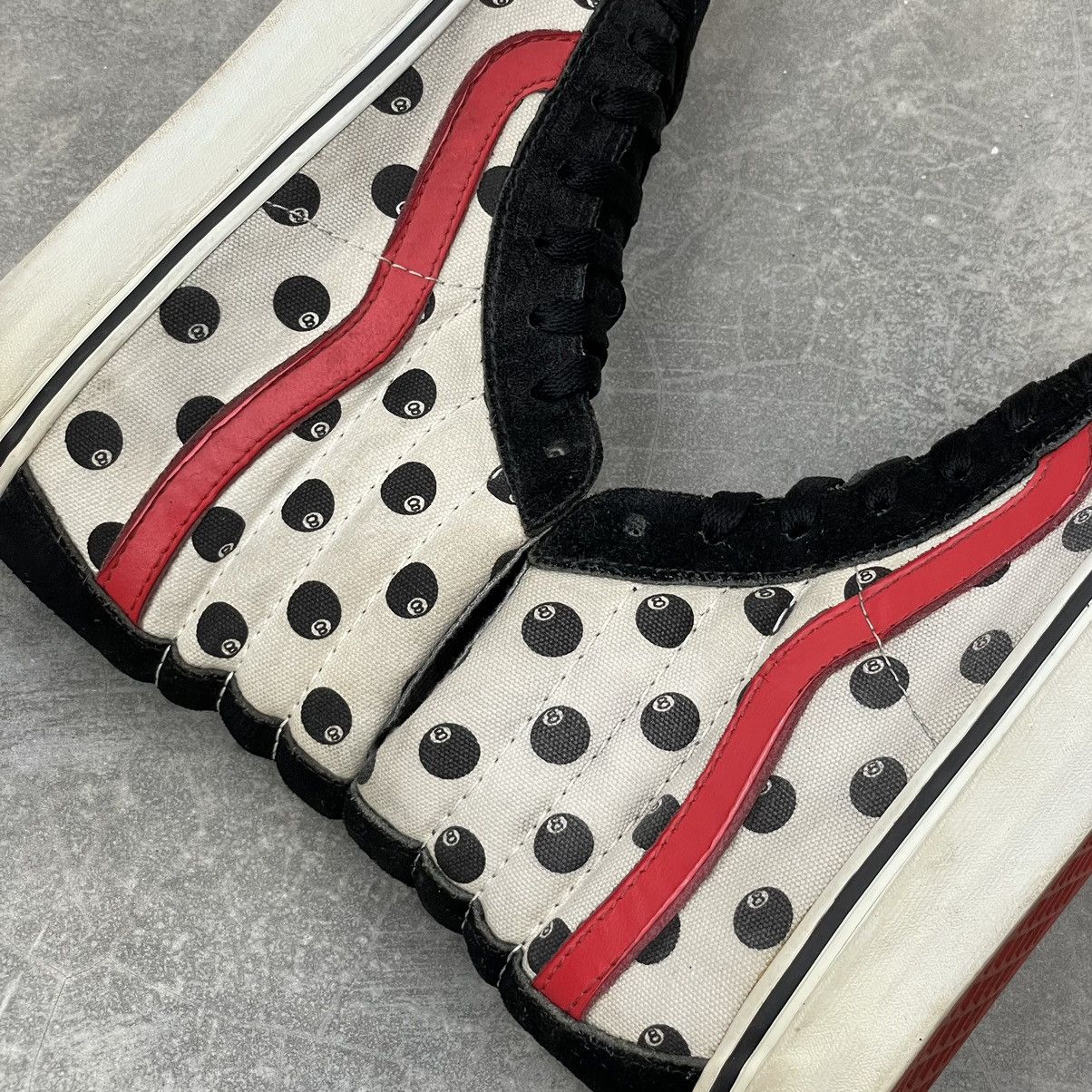 Stussy × Vans Stussy x Vans Vault Sk8-Hi LX 8-Ball UK8 US9 White Red Rare Size US 9 / EU 42 - 7 Thumbnail
