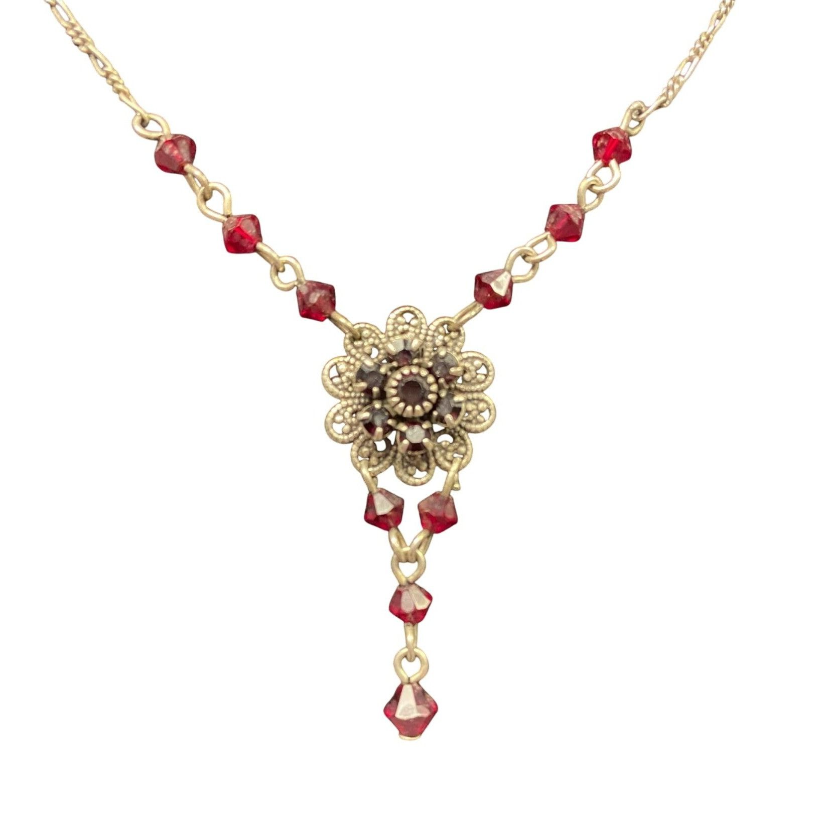 Other Vintage Signed Bonnie J Silver Tone & Red Beaded Floral Pend Size ONE SIZE - 2 Thumbnail