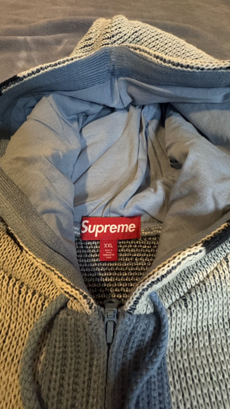 Supreme Supreme Patchwork Zip Up Hooded Sweater Light Blue Size US XXL / EU 58 / 5 - 4 Thumbnail