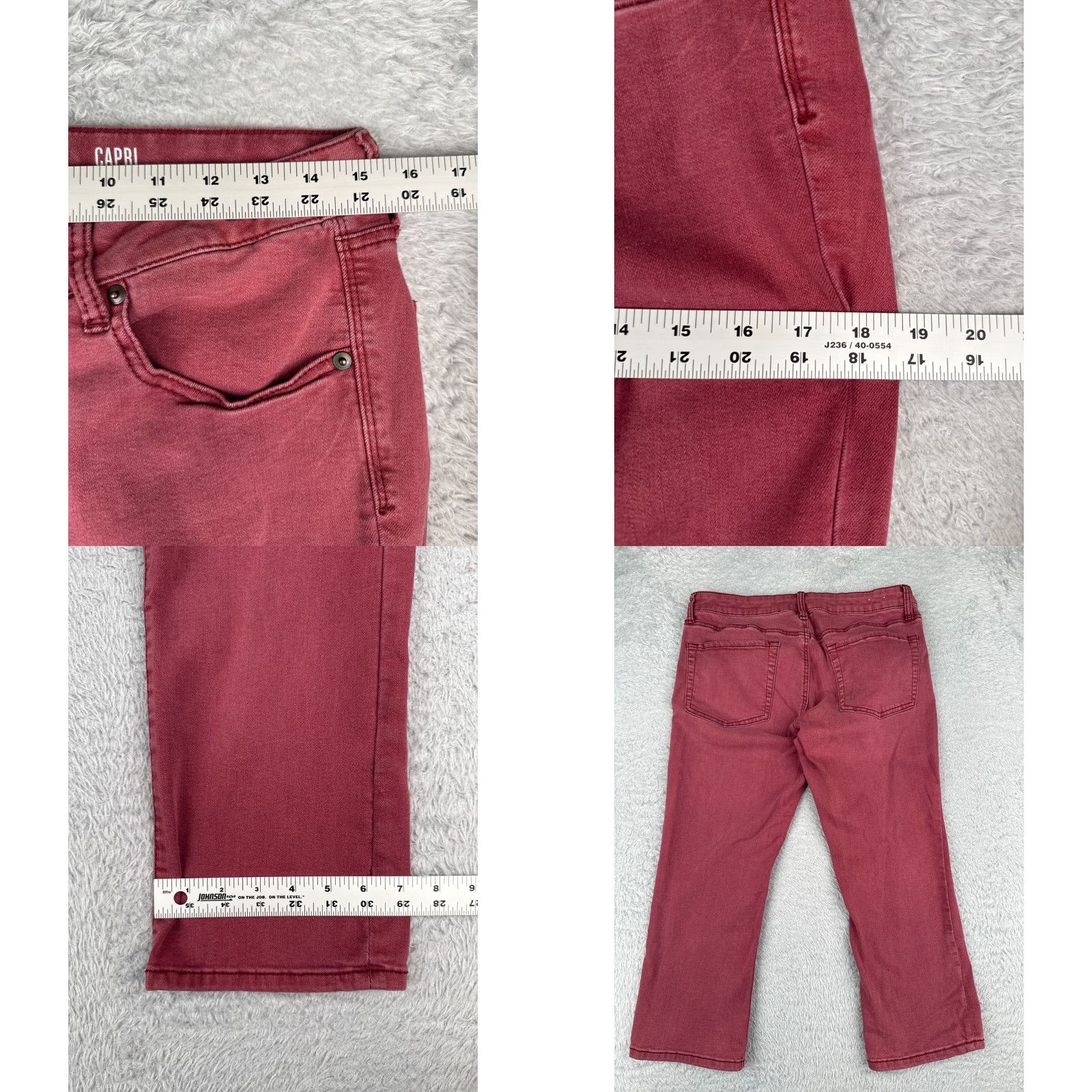 Vintage SO Jeans Juniors 13 Red Denim Capri Mid Rise Cotton Rayon Blend 30x22 Size 34" / US 12 / IT 48 - 9 Thumbnail