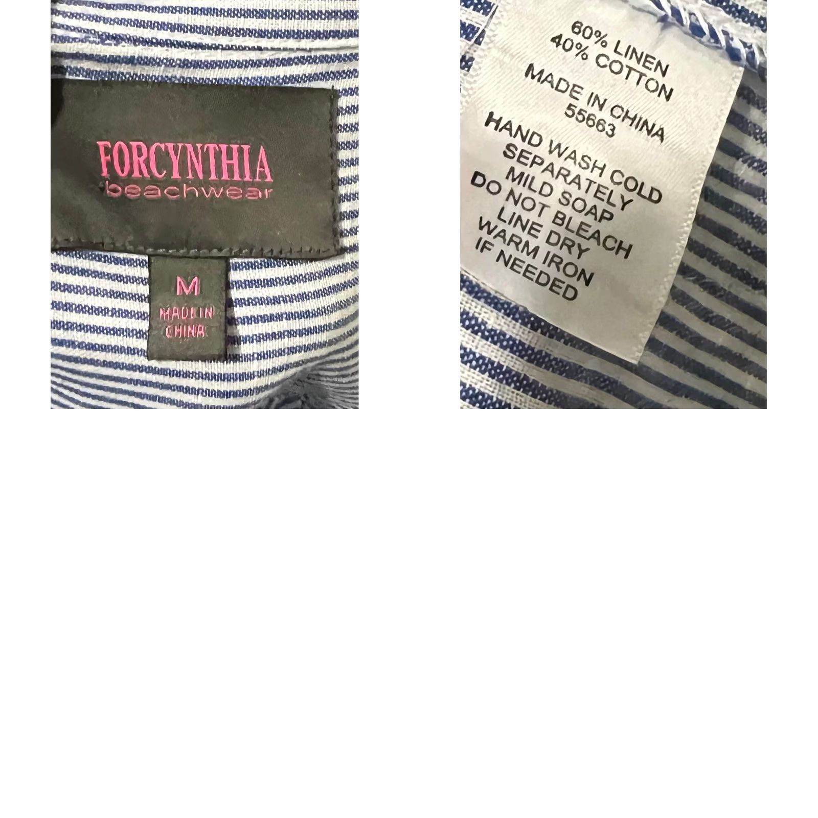 Vintage VINTAGE For Cynthia Blue Striped Linen Blend Cover Up Tunic Roll Tab Sleeves M Women Shirt, Blues, 32-33 Length, 40 Chest, 24 Sleeve, Preowned Size M / US 6-8 / IT 42-44 - 8 Thumbnail