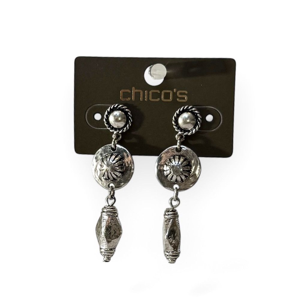 Chicos CHICO’S 2” Silver Beaded Drop Post Back Earrings | NWT Size ONE SIZE - 2 Thumbnail
