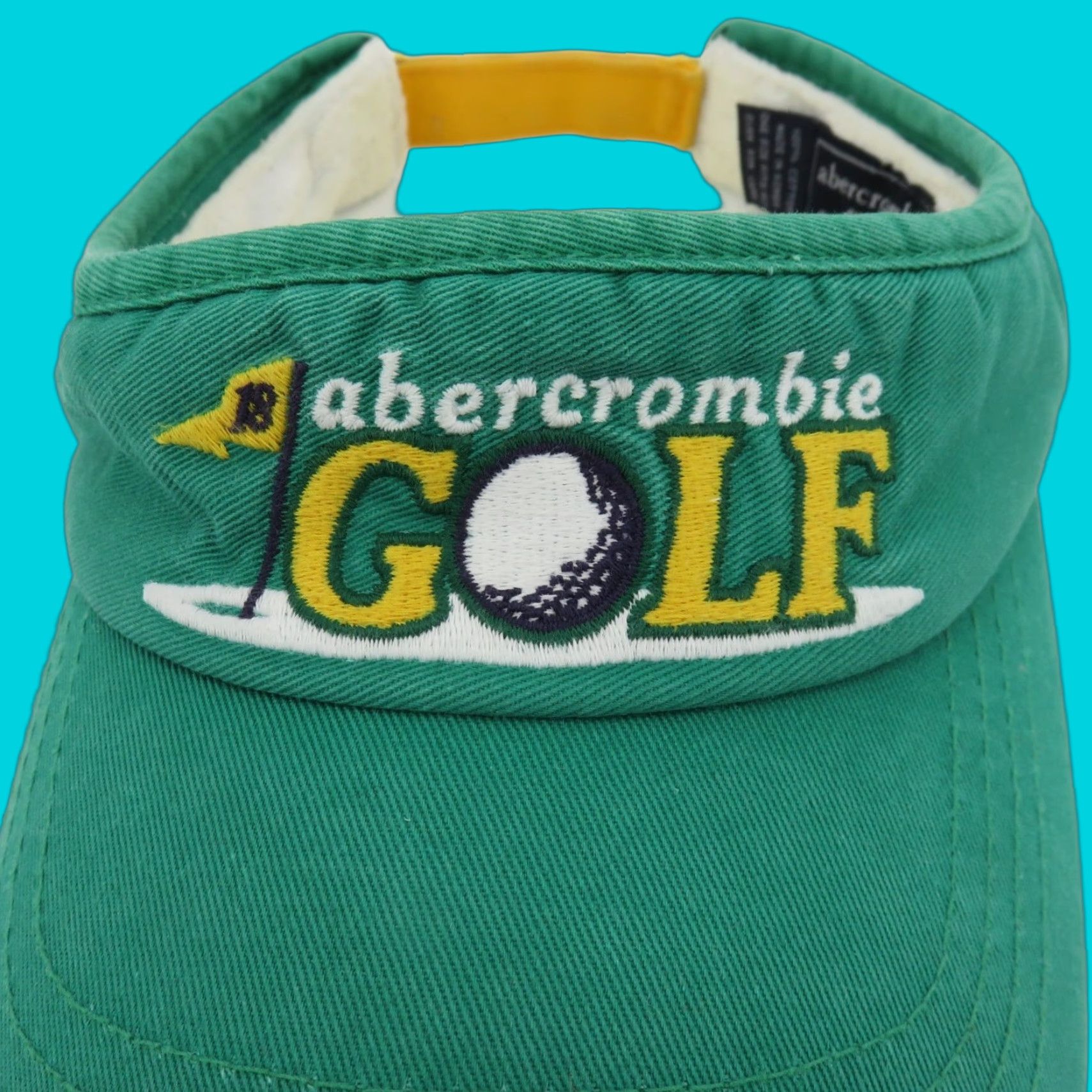 VINTAGE Abercrombie & Fitch Visor Unisex TeeD Off Embroidered Green Yellow White Y2K 2000s Hat OSFM Mens Green Visor