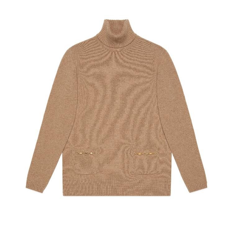 Gucci o1la5ras0526 Cashmere Turtleneck With Double G in Camel Size S / US 4 / IT 40 - 1 Thumbnail