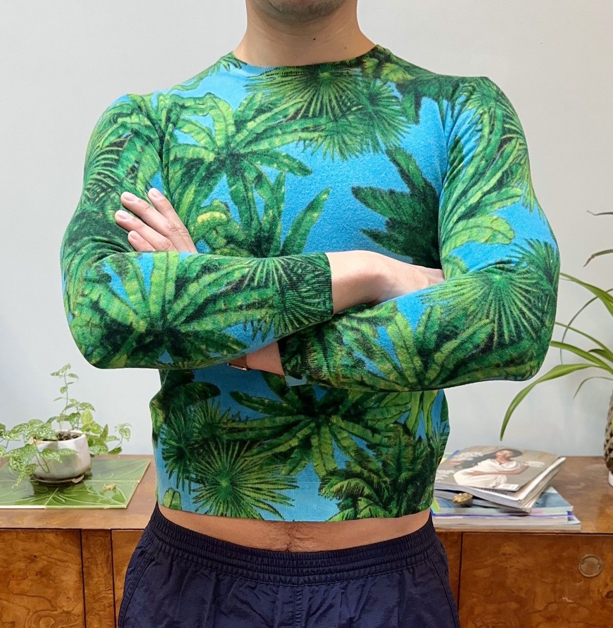 H&M × Versace FW11 Palm Print Cashmere & Merino Wool Sweater Size US XS / EU 42 / 0 - 1 Thumbnail