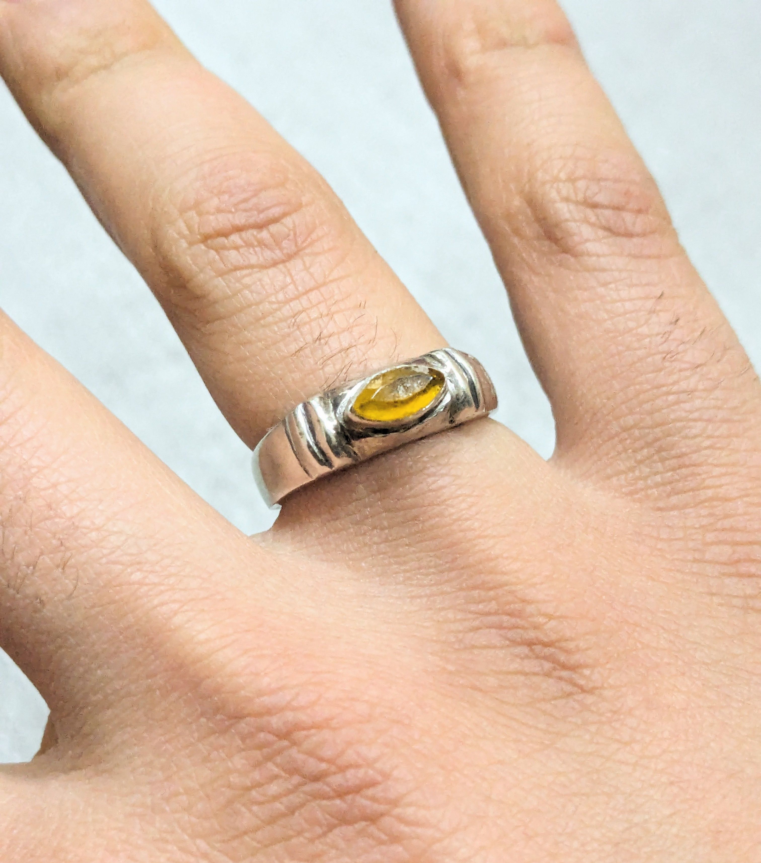 Jewelry Vintage Sterling Silver Ring 8.75 Marquise Yellow Glass Size ONE SIZE - 12 Thumbnail