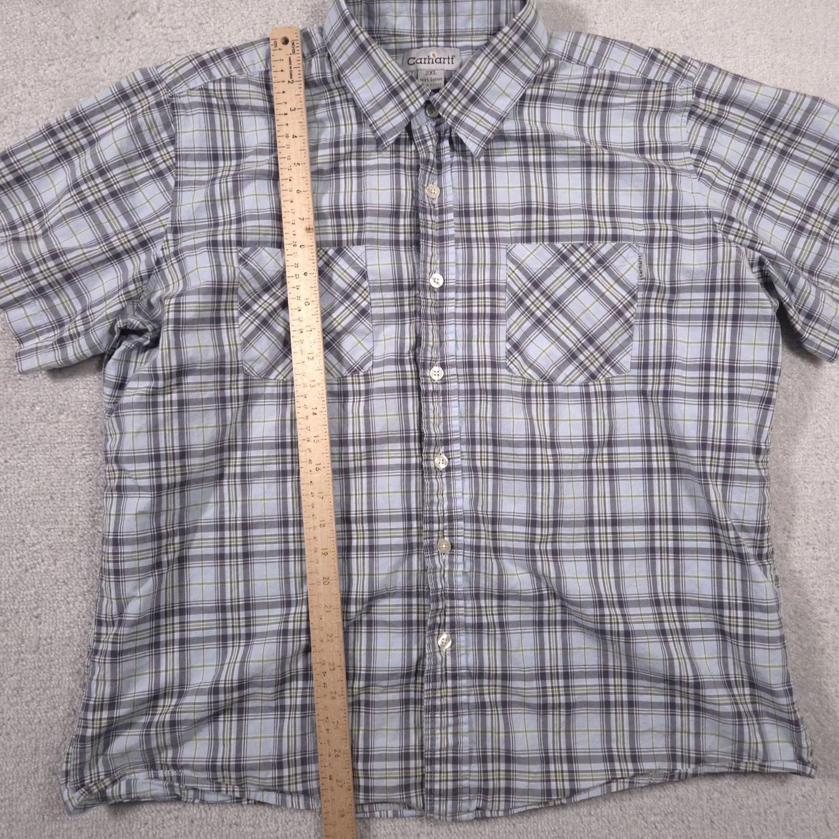Carhartt Carhartt Shirt Mens 2XL Blue Gray Green Plaid Short Sleeve Button Front Size US XXL / EU 58 / 5 - 7 Thumbnail