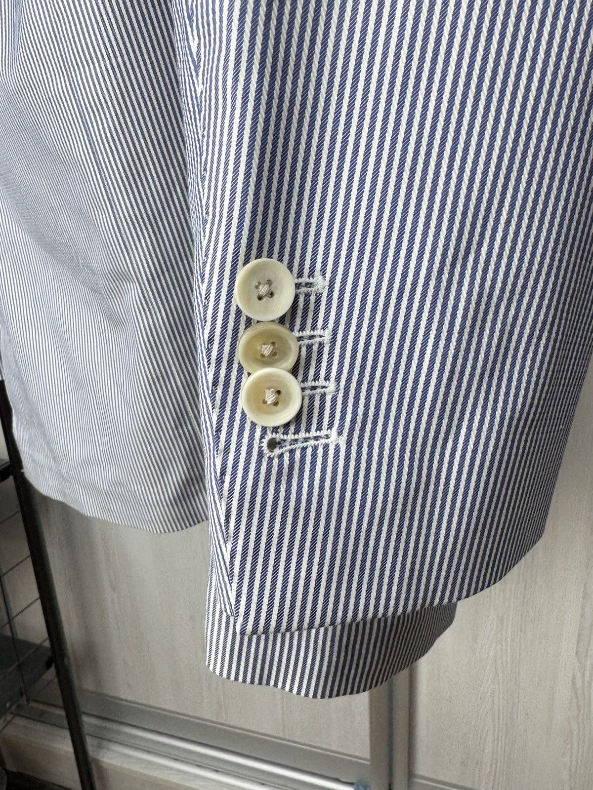 Lardini Lardini 100% Linen Blue White striped unlined lux blazer Size 48R - 8 Thumbnail