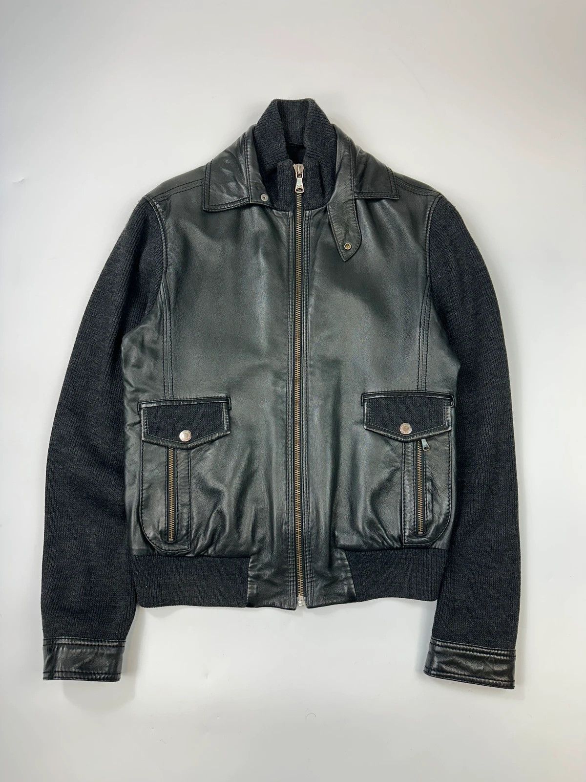 Dolce & Gabbana Dolce & Gabbana 00s Black Hyrbrid Lamb Leather & Wool Jacket Size US M / EU 48-50 / 2 - 1 Thumbnail