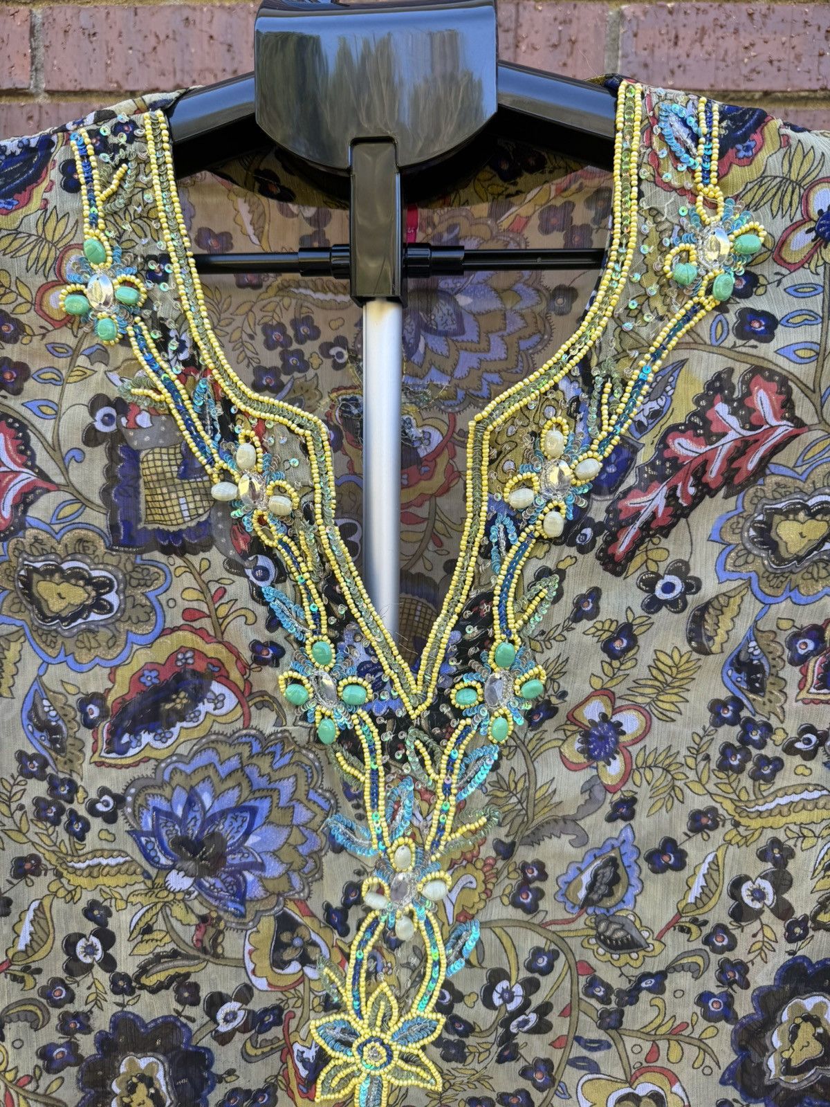 Other Raj Silk Boho Floral Flower Tunic Top Embellished Beaded Size M / US 6-8 / IT 42-44 - 7 Thumbnail