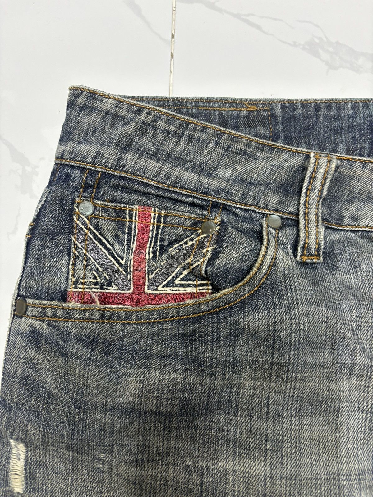 If Six Was Nine 🔥PUNK BRITISH FLAG ABSOLUTE JOY RIPPED DENIM JEANS Size US 33 - 10 Thumbnail