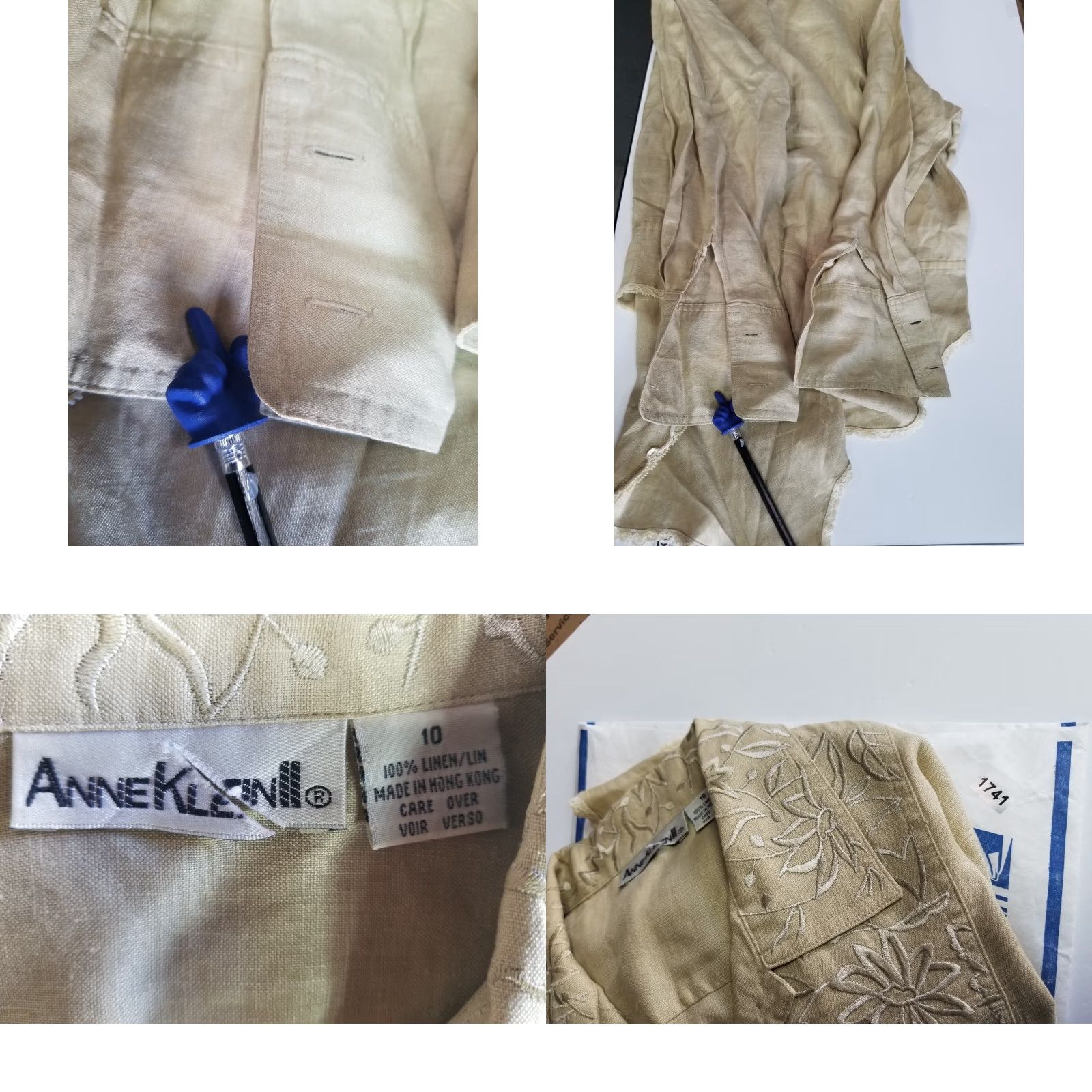 Anne Klein VINTAGE Anne Klein II Beige Linen Bodysuit Blouse Embroidered Hong Kong Size 10 1990s Womens Size L / US 10 / IT 46 - 9 Thumbnail