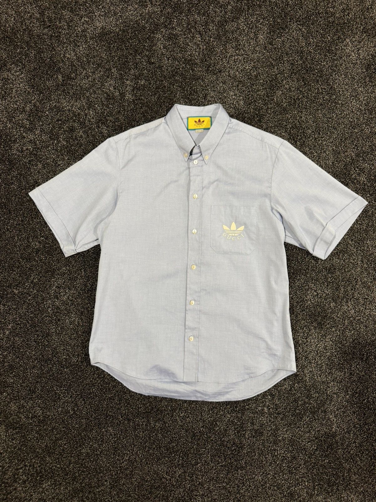 Adidas × Gucci Gucci x Adidas Light Blue / Gray Logo Oxford Button Up Shirt Size US M / EU 48-50 / 2 - 3 Thumbnail